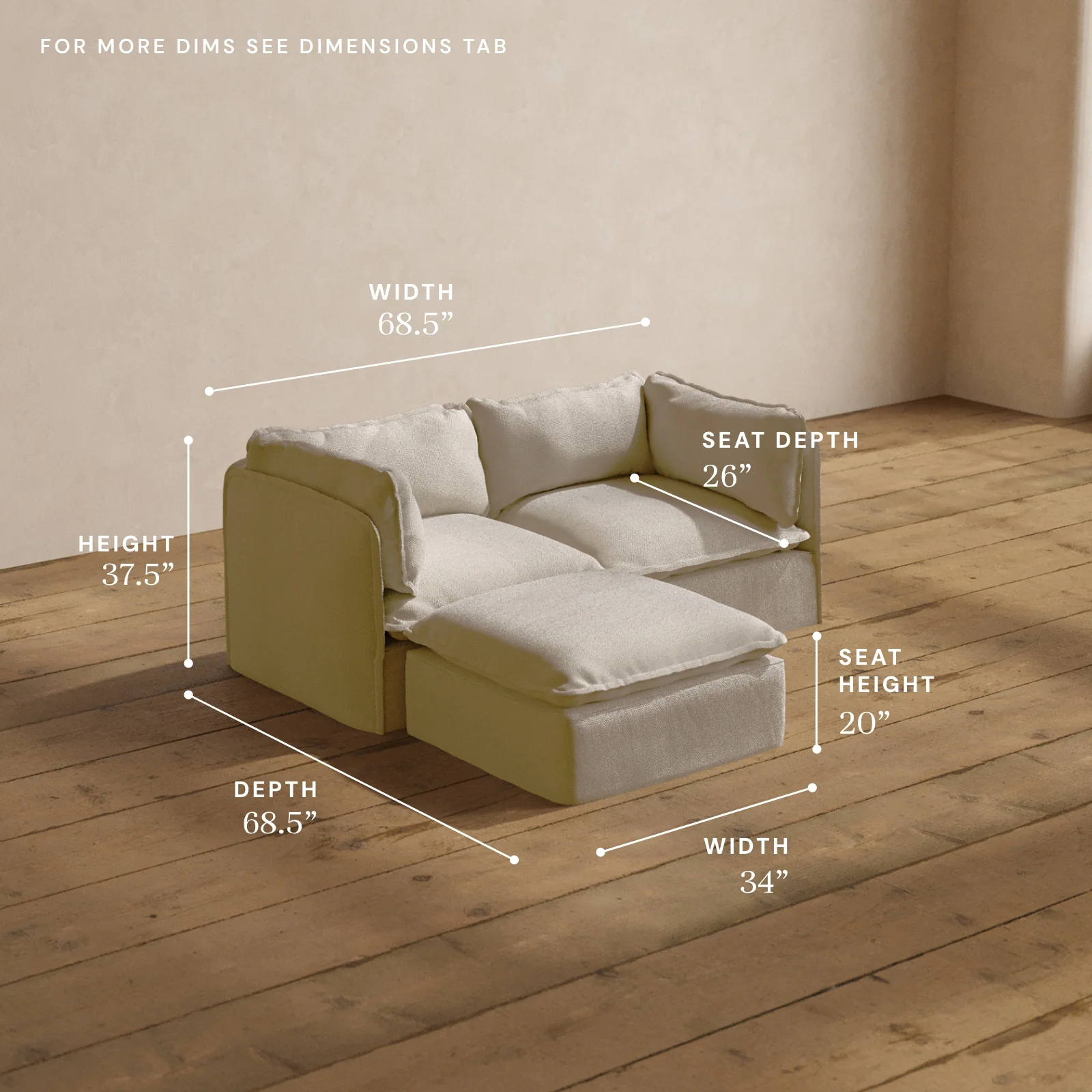 Modular Washable 2-Seater Sectional in Powder | Deluxe+ Seat | Cloud Pillow - Image 5