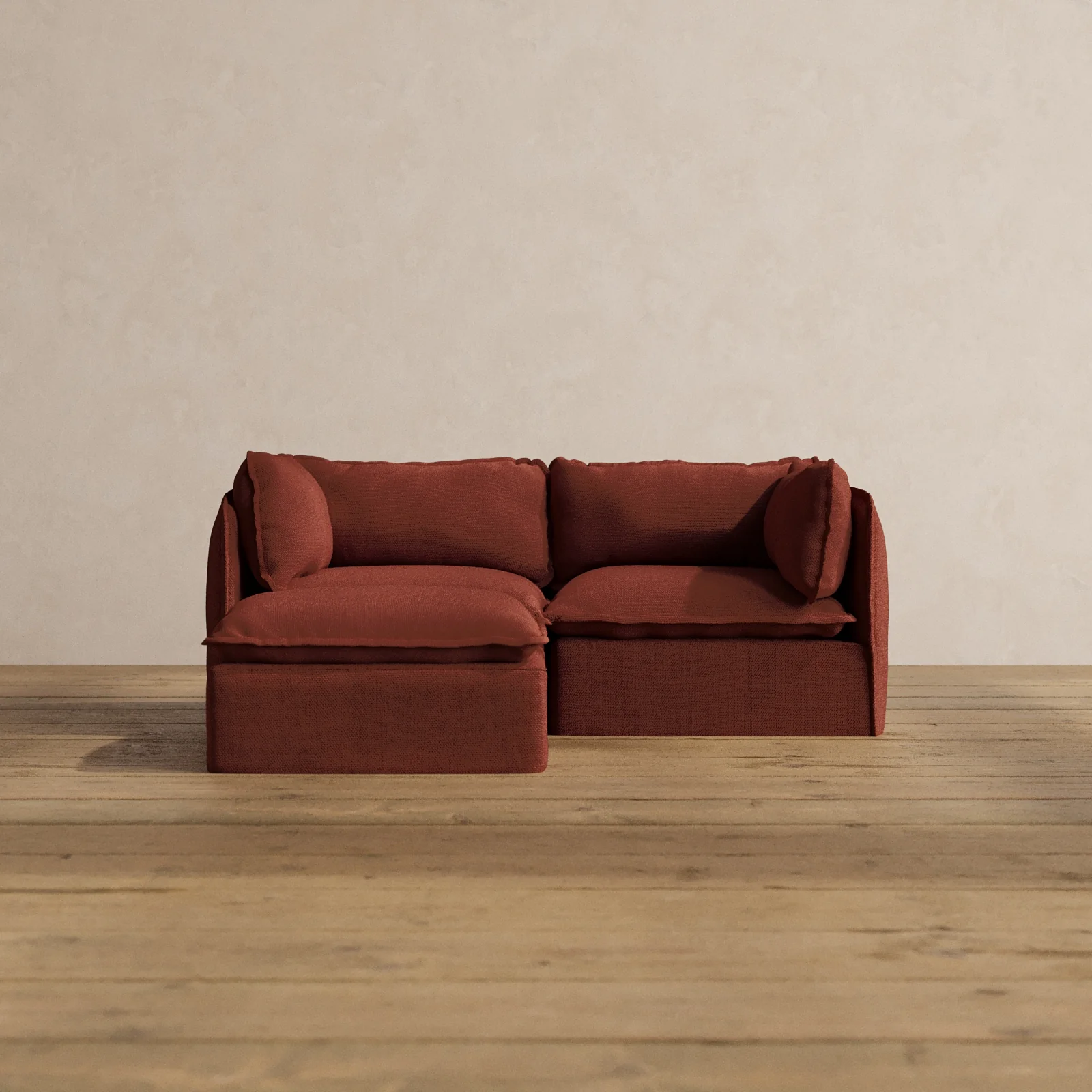 Modular Washable 2-Seater Sectional in Rust | Memorix+ Seat | Contour Pillow