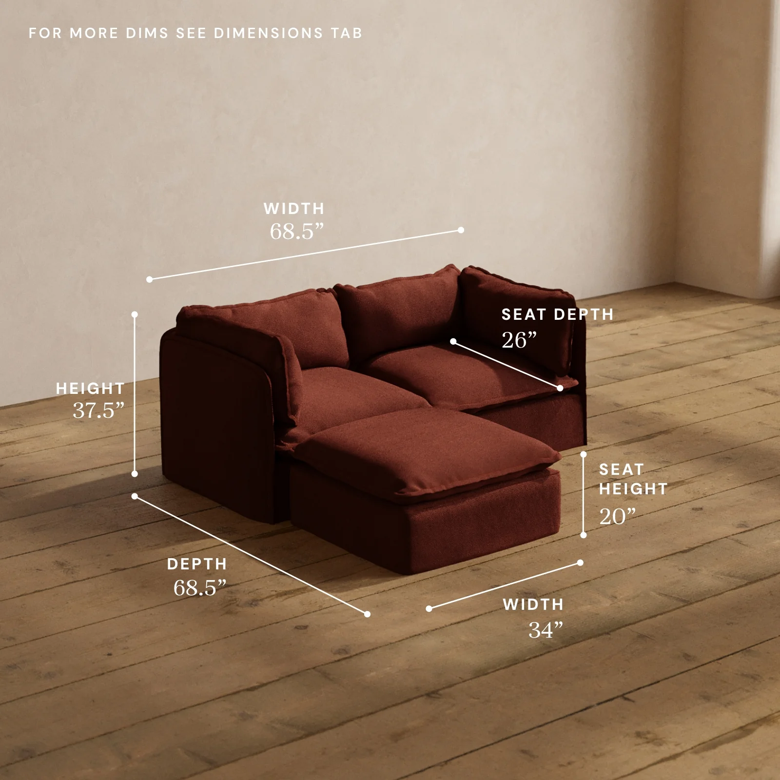 Modular Washable 2-Seater Sectional in Rust | Memorix+ Seat | Contour Pillow - Image 5