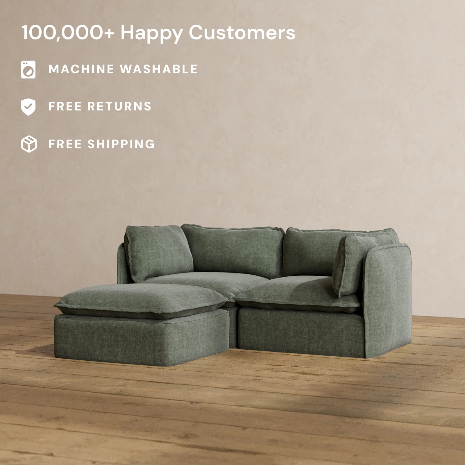 Modular Washable 2-Seater Sectional in Willow | Memorix+ Seat | Contour Pillow - Image 2