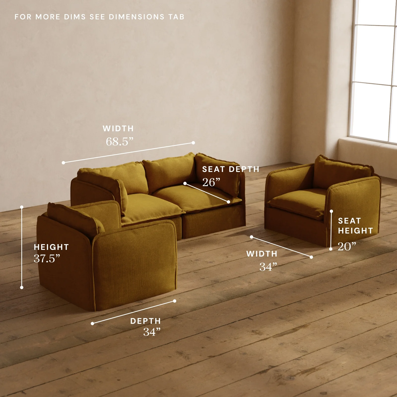 Modular Washable 2-Seater Sofa + Armchair Set in Kiiro | Deluxe+ Seat | Cloud Pillow - Image 5