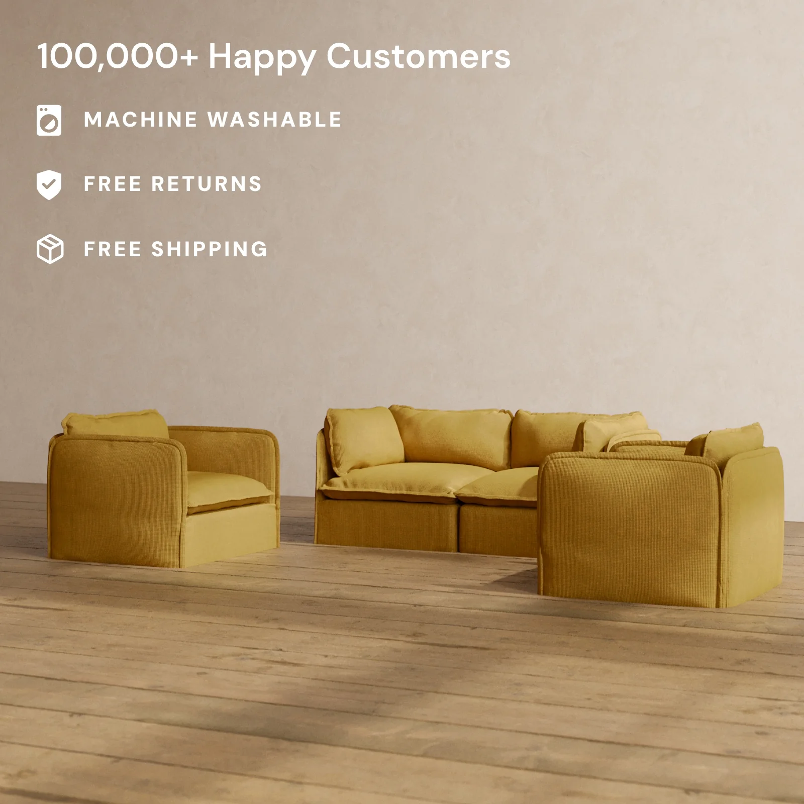 Modular Washable 2-Seater Sofa + Armchair Set in Kiiro | Memorix+ Seat | Contour Pillow - Image 2