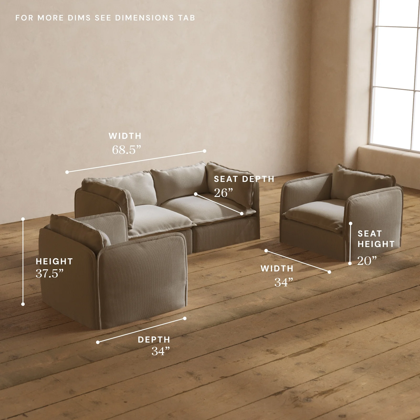 Modular Washable 2-Seater Sofa + Armchair Set in Milk | Memorix+ Seat | Contour Pillow - Image 5