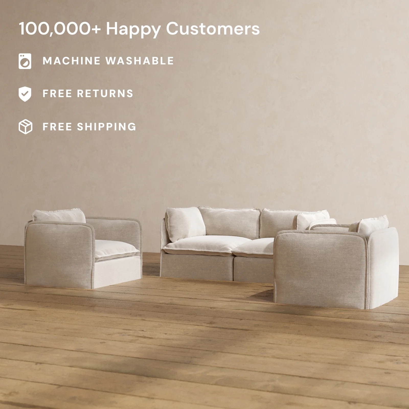 Modular Washable 2-Seater Sofa + Armchair Set in Mist | Memorix+ Seat | Contour Pillow - Image 2