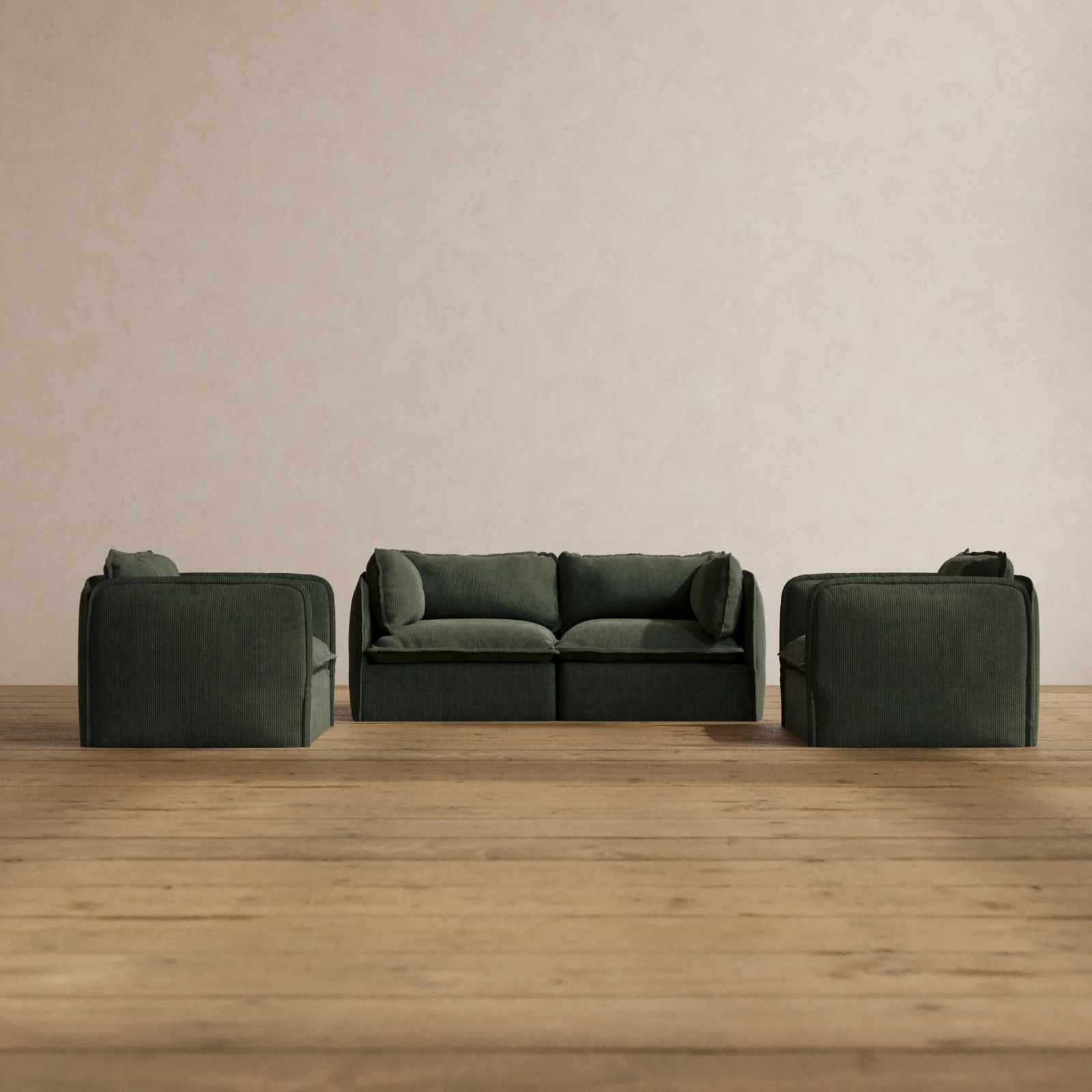 Modular Washable 2-Seater Sofa + Armchair Set in Olivine | Memorix+ Seat | Contour Pillow