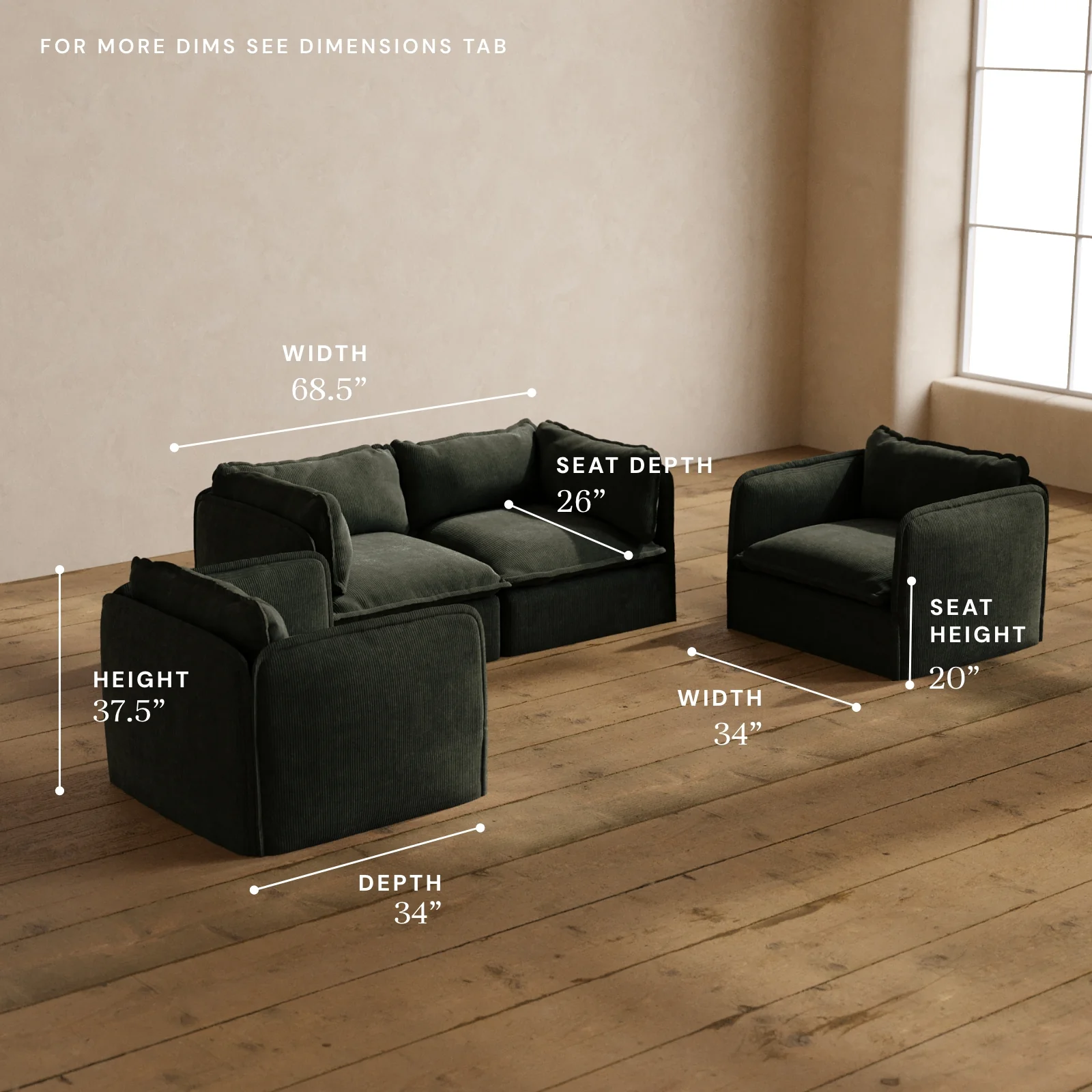 Modular Washable 2-Seater Sofa + Armchair Set in Olivine | Memorix+ Seat | Contour Pillow - Image 5