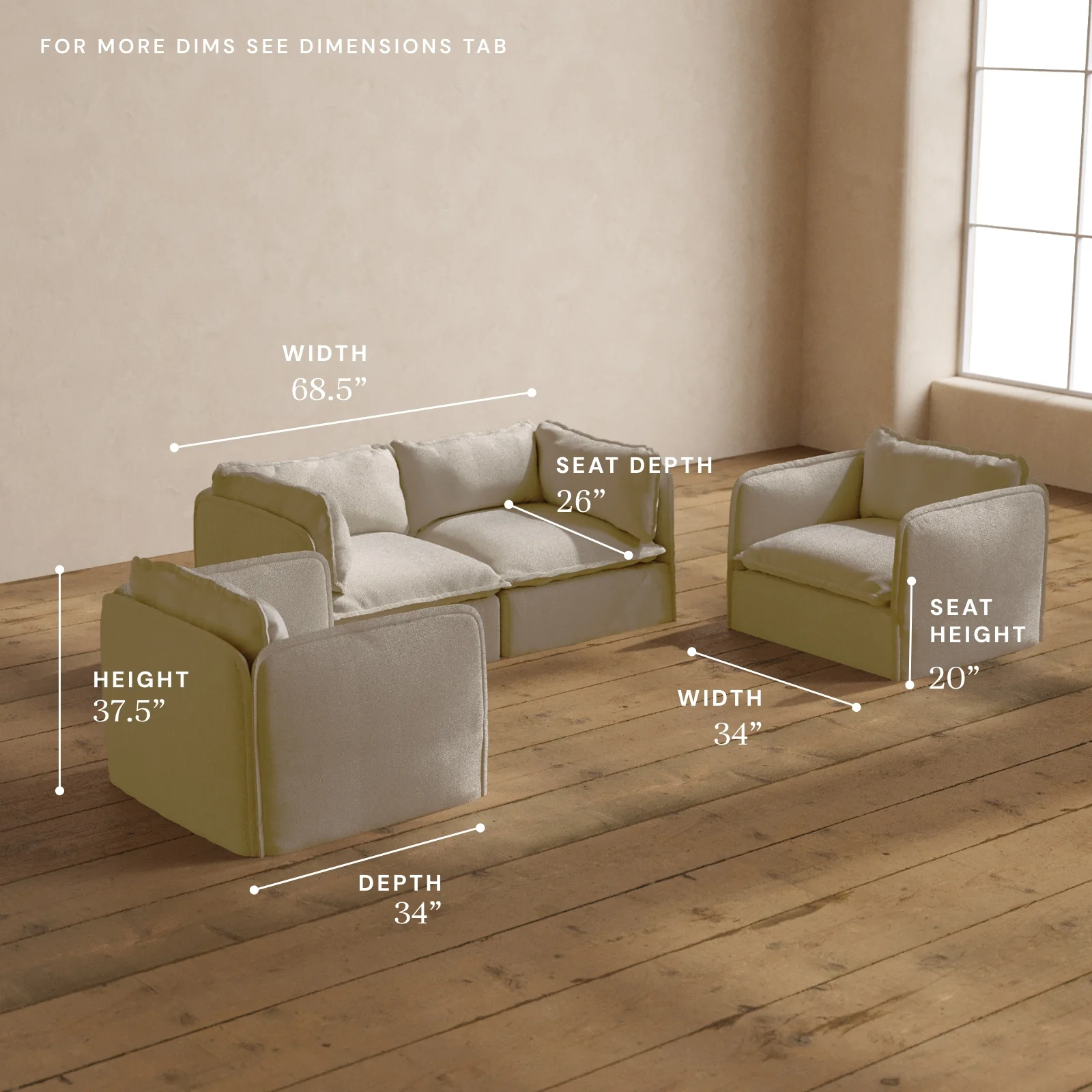 Modular Washable 2-Seater Sofa + Armchair Set in Powder | Deluxe+ Seat | Cloud Pillow - Image 5