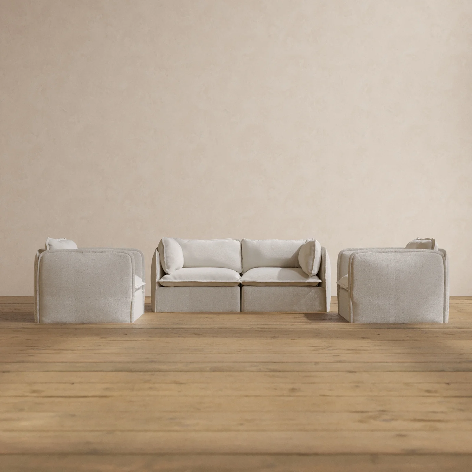Modular Washable 2-Seater Sofa + Armchair Set in Powder | Memorix+ Seat | Contour Pillow