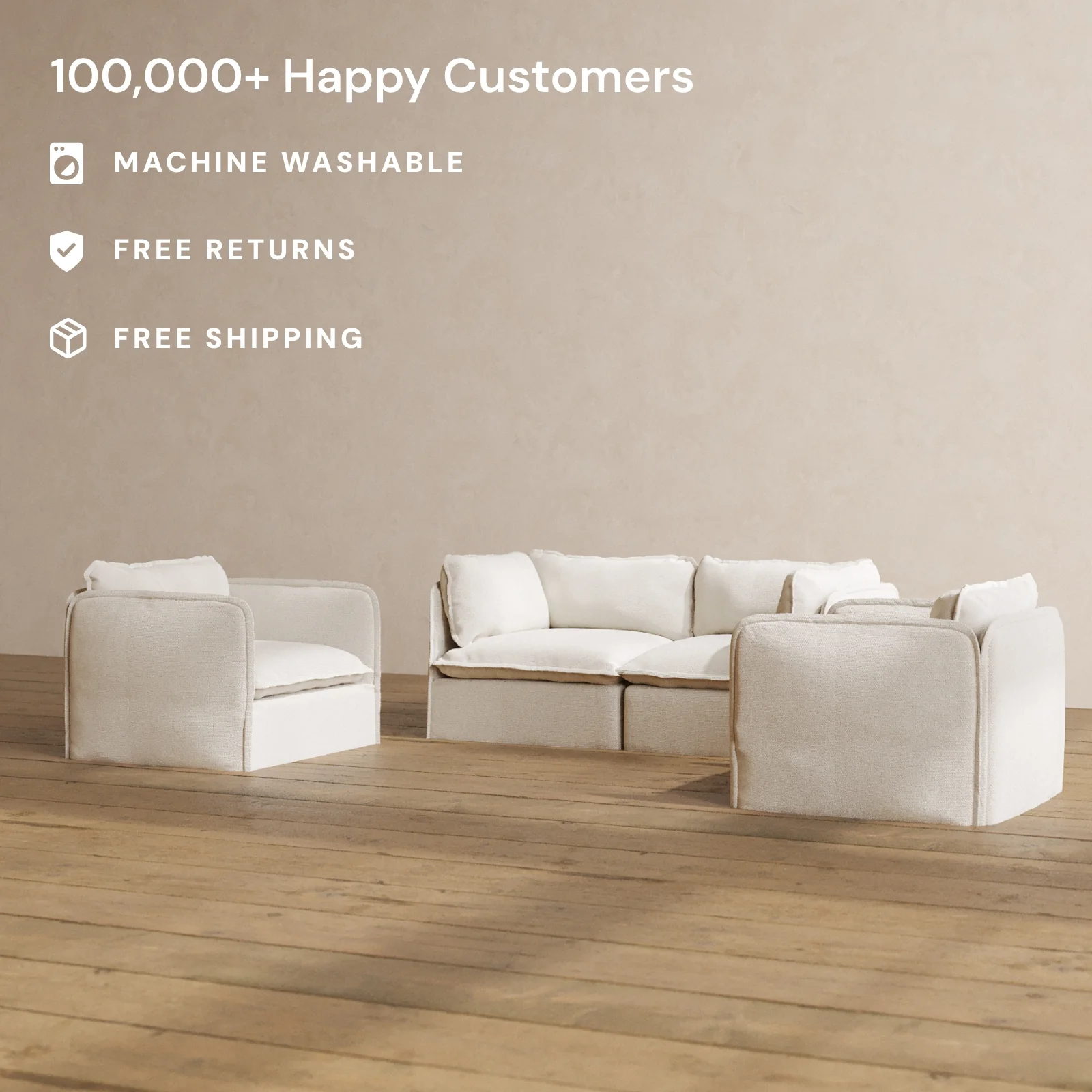 Modular Washable 2-Seater Sofa + Armchair Set in Powder | Memorix+ Seat | Contour Pillow - Image 2