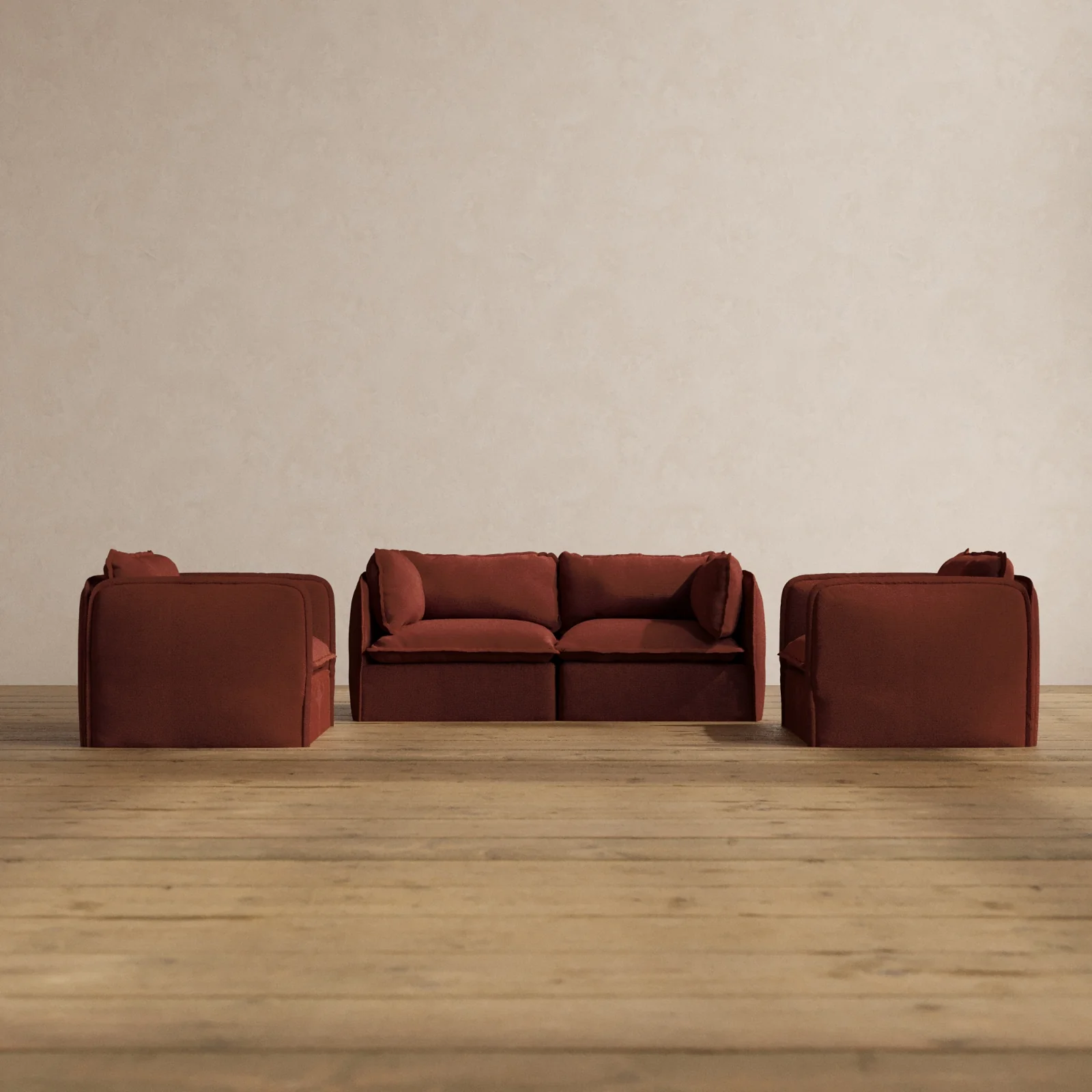 Modular Washable 2-Seater Sofa + Armchair Set in Rust | Memorix+ Seat | Contour Pillow