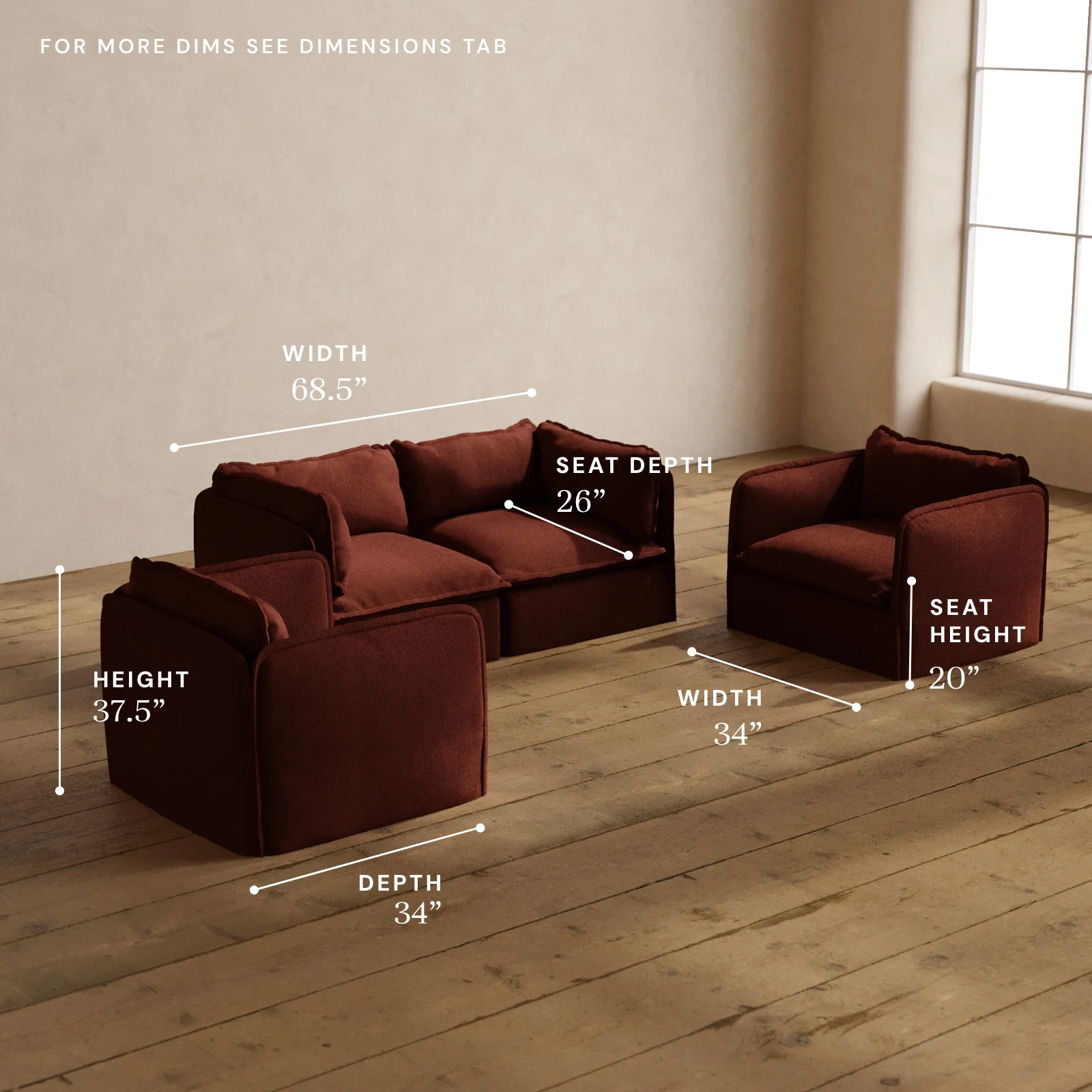 Modular Washable 2-Seater Sofa + Armchair Set in Rust | Memorix+ Seat | Contour Pillow - Image 5