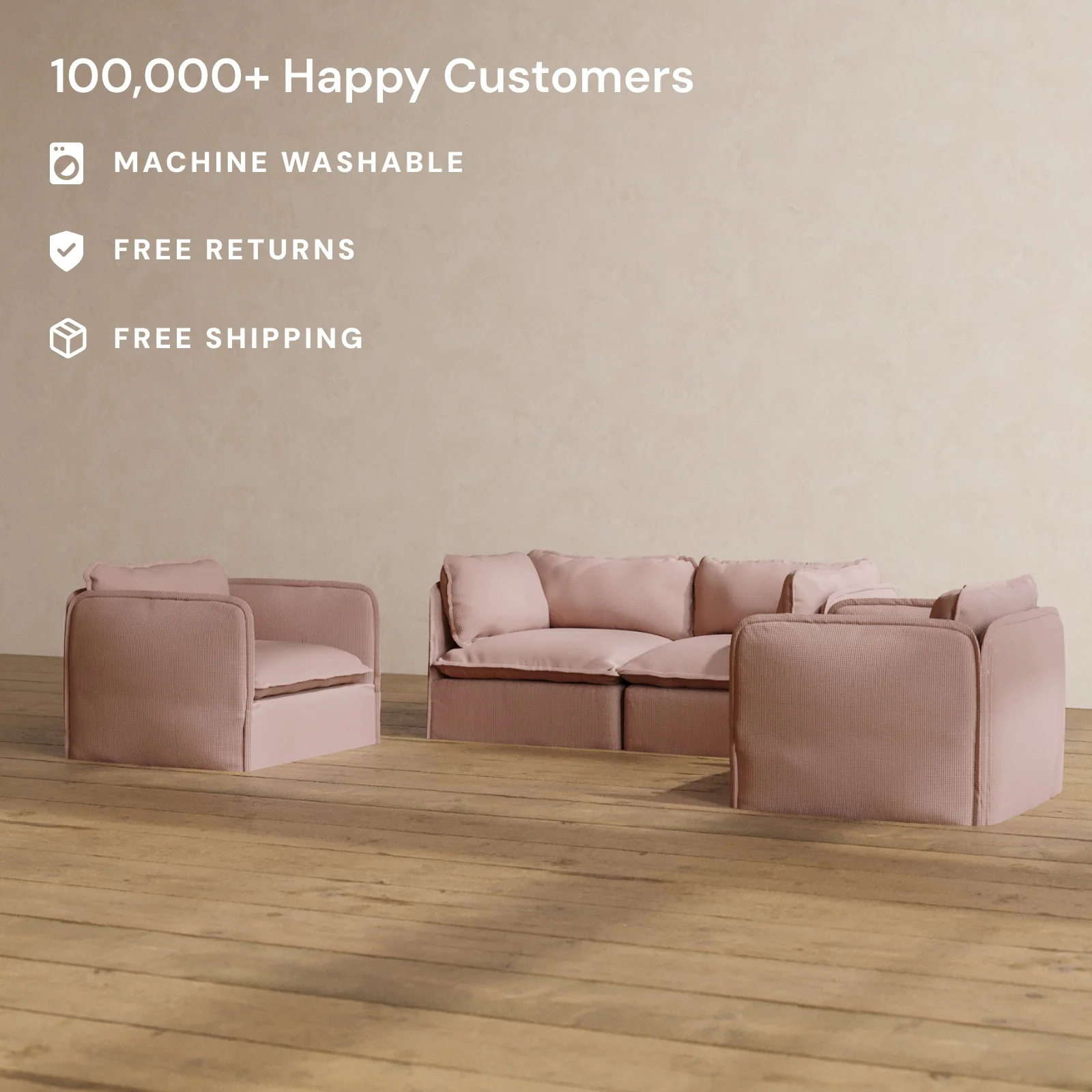 Modular Washable 2-Seater Sofa + Armchair Set in Sakura | Deluxe+ Seat | Cloud Pillow - Image 2