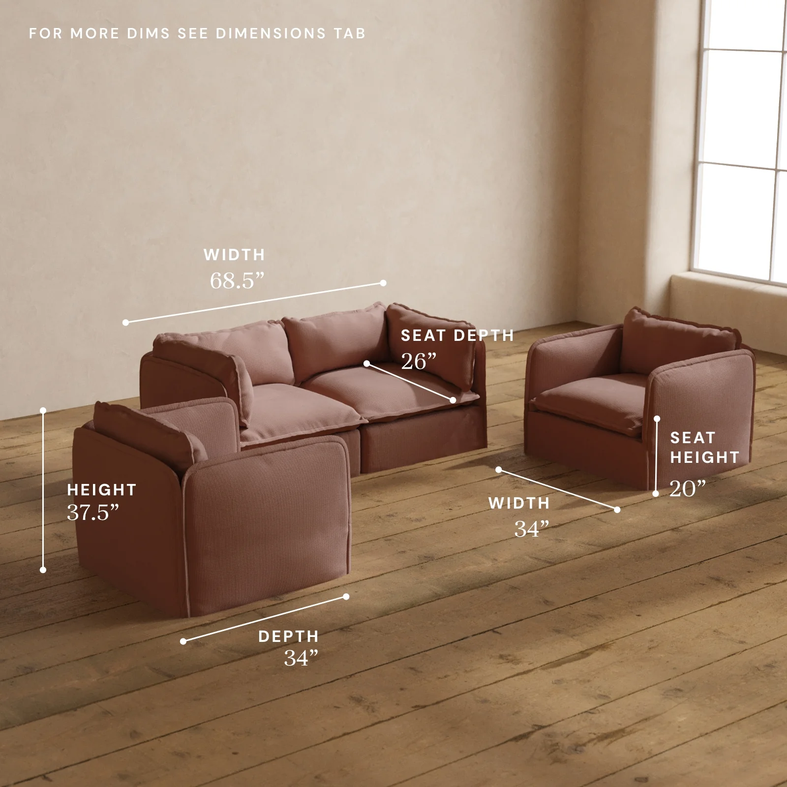 Modular Washable 2-Seater Sofa + Armchair Set in Sakura | Memorix+ Seat | Contour Pillow - Image 5