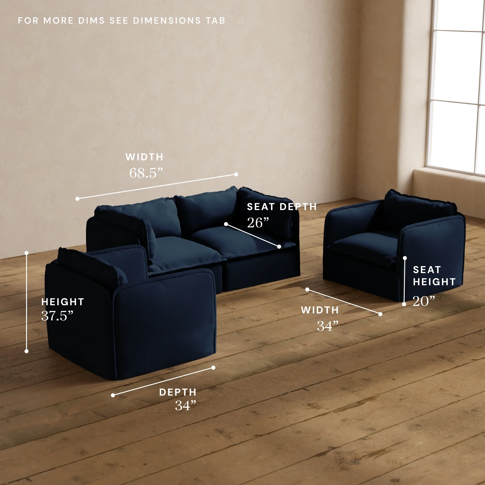 Modular Washable 2-Seater Sofa + Armchair Set in Sumi | Memorix+ Seat | Contour Pillow - Image 5