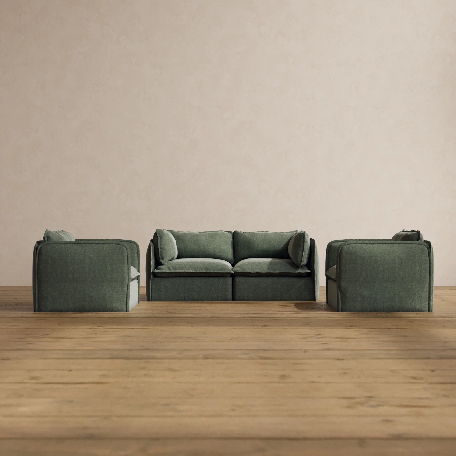 Modular Washable 2-Seater Sofa + Armchair Set in Willow | Deluxe+ Seat | Cloud Pillow