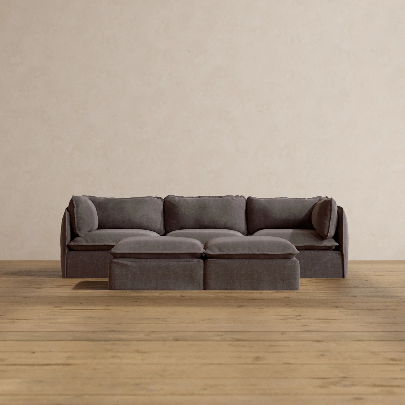 Modular Washable 3-Seater + Bench Ottoman in Caviar | Memorix+ Seat | Contour Pillow