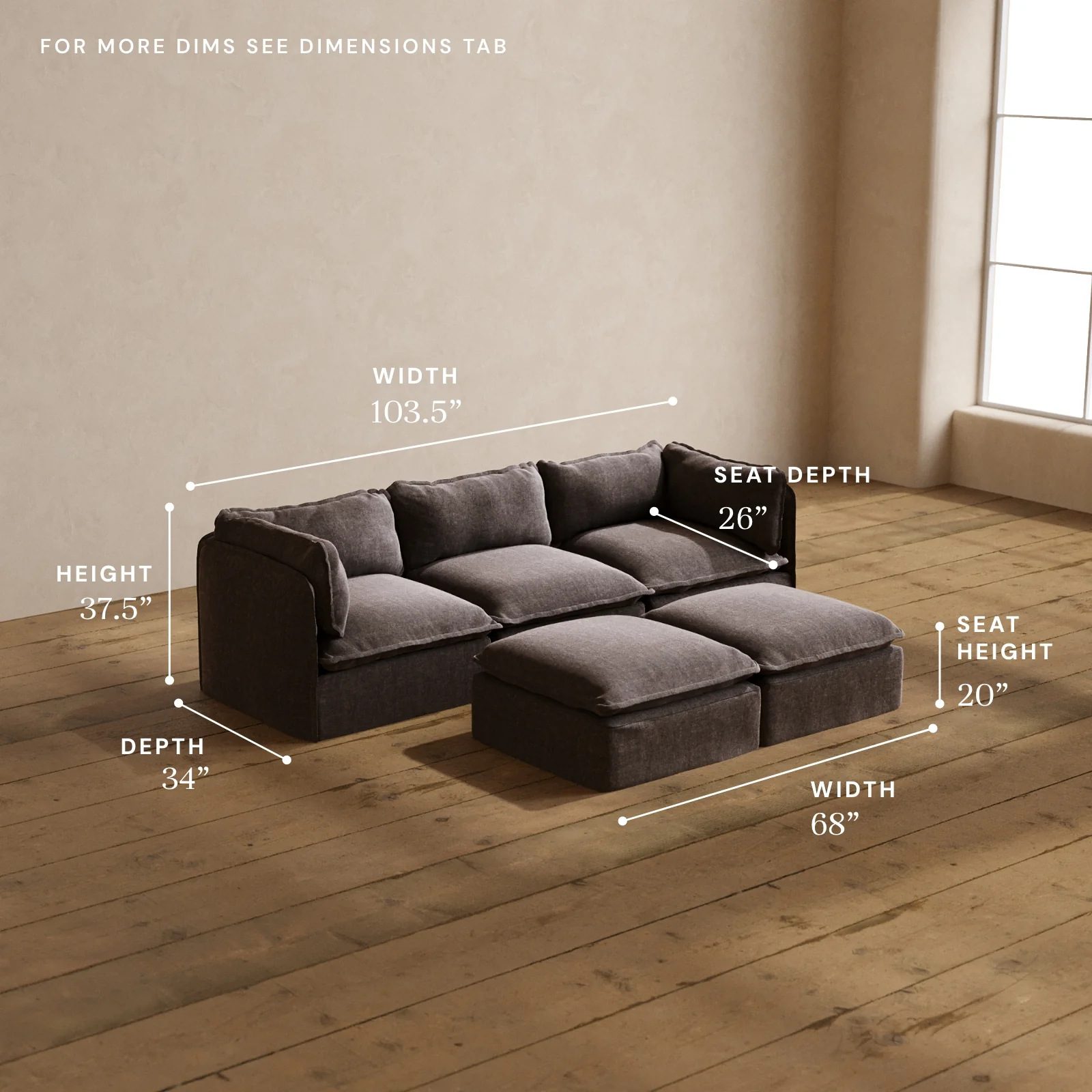Modular Washable 3-Seater + Bench Ottoman in Caviar | Memorix+ Seat | Contour Pillow - Image 5