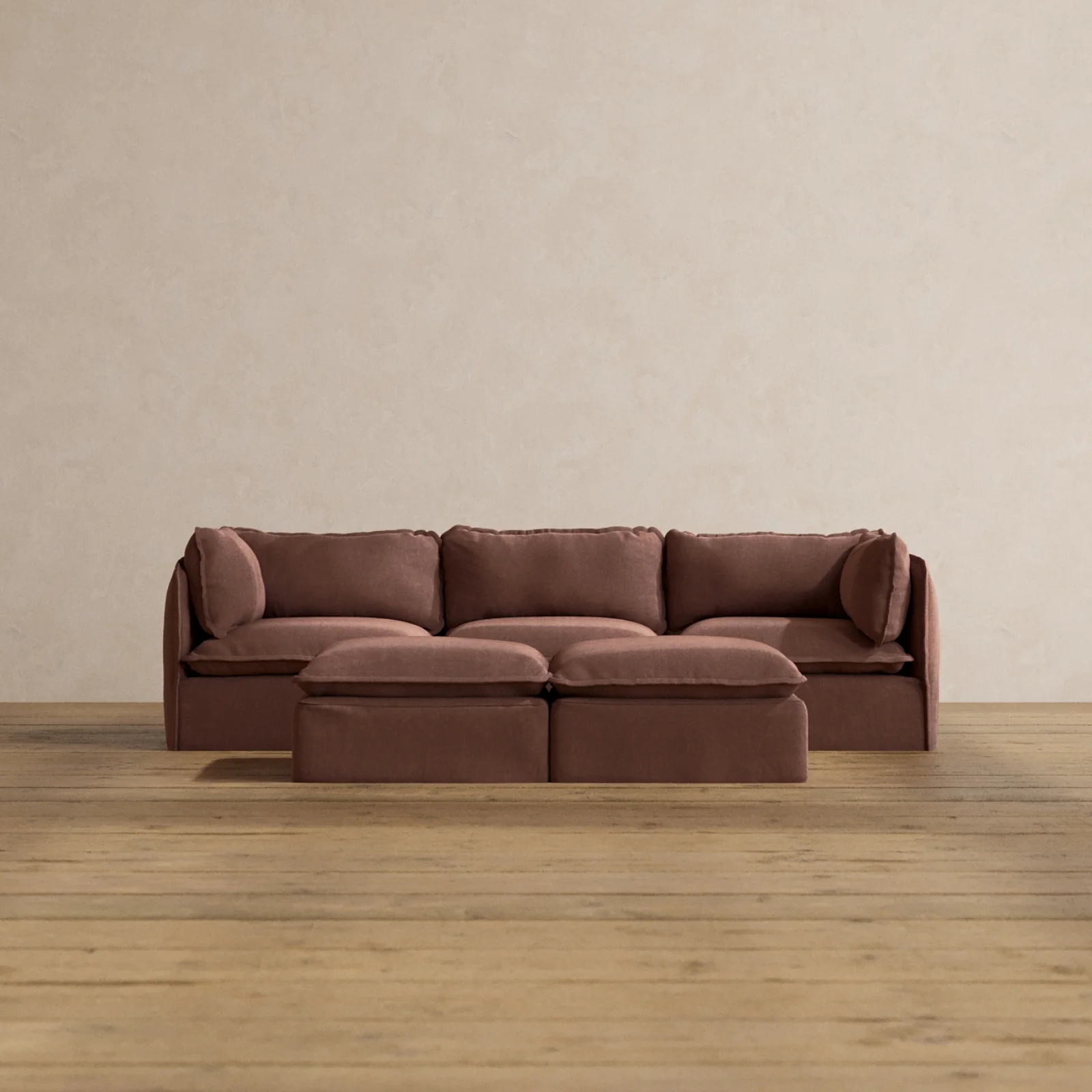 Modular Washable 3-Seater + Bench Ottoman in Chestnut | Memorix+ Seat | Contour Pillow