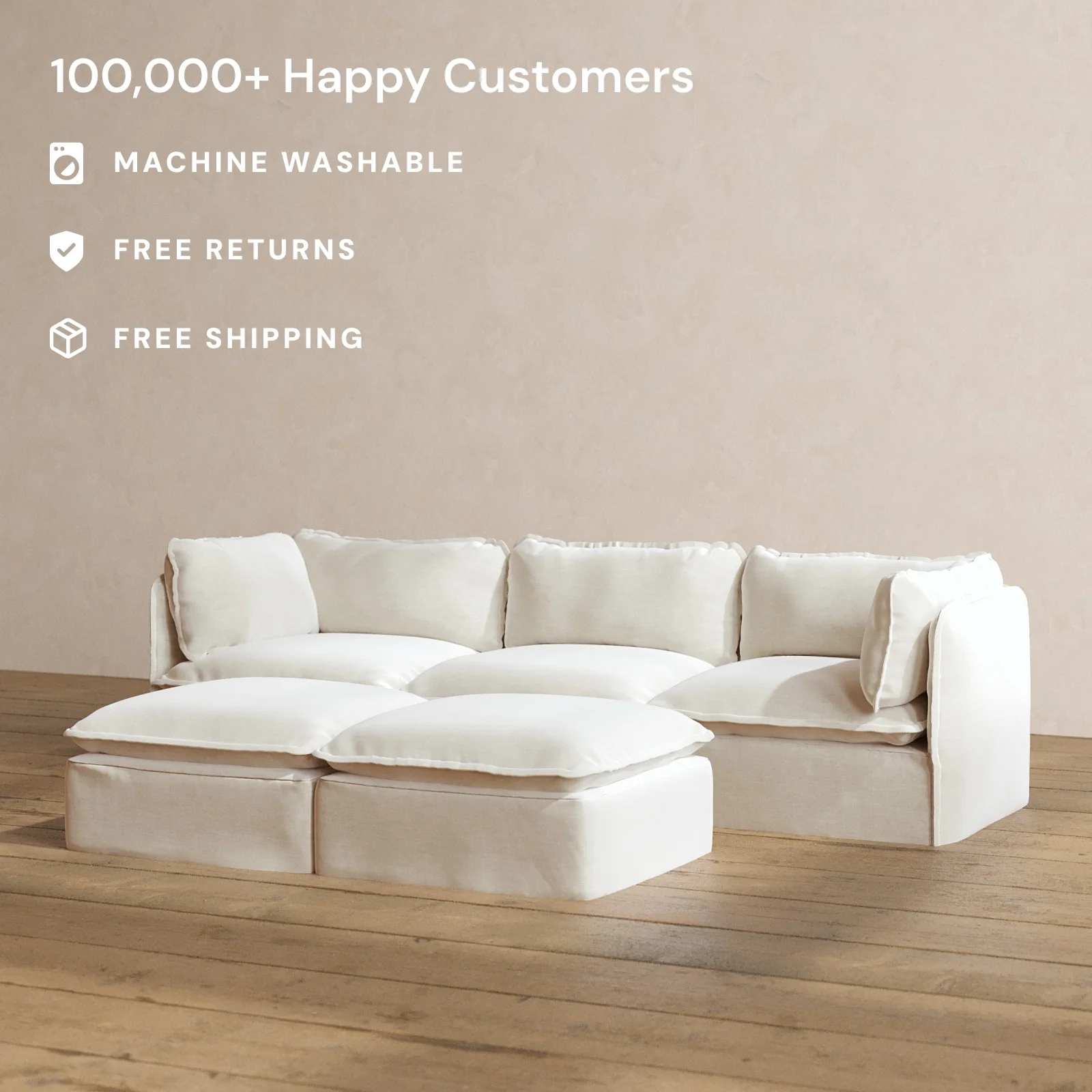 Modular Washable 3-Seater + Bench Ottoman in Coco | Memorix+ Seat | Contour Pillow - Image 2