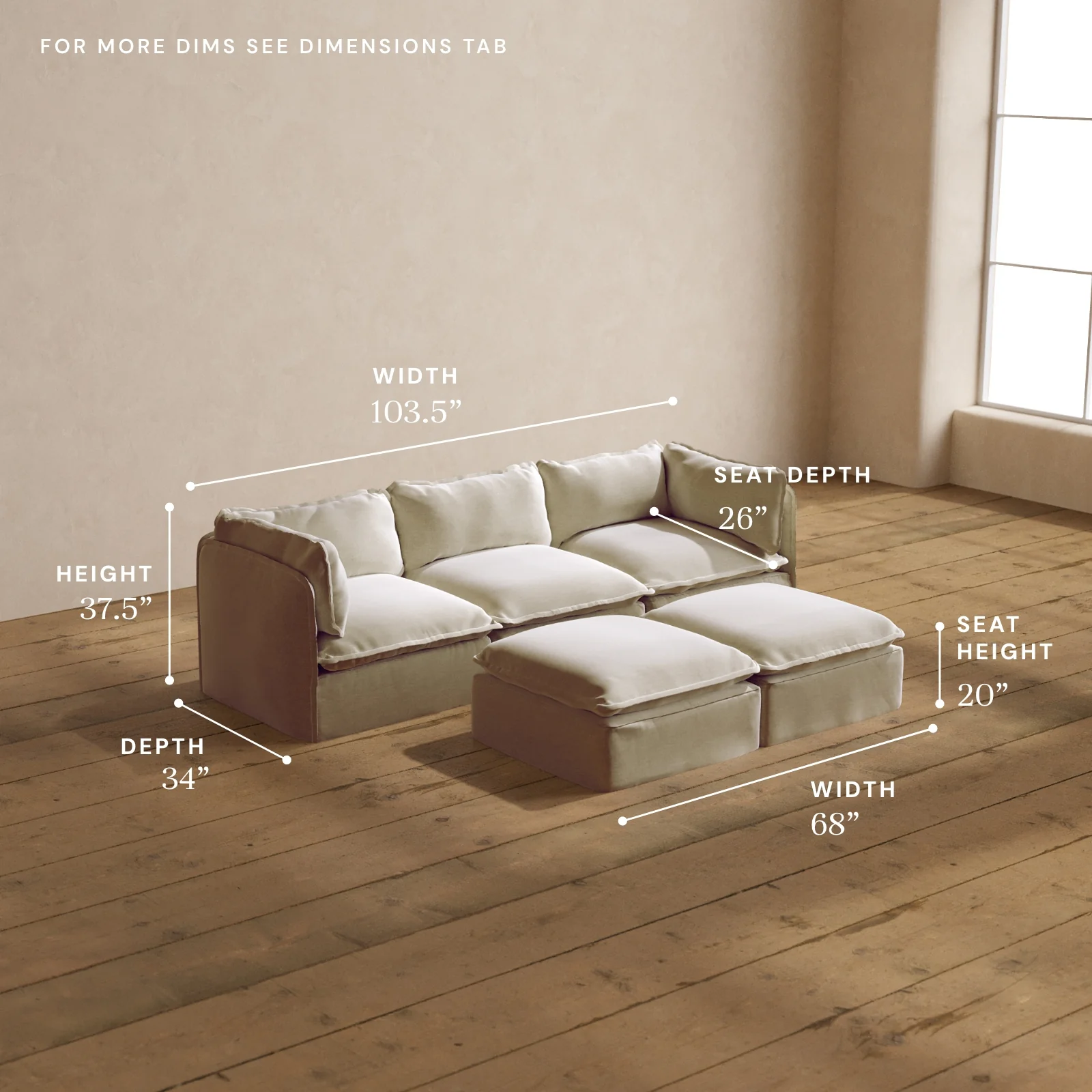Modular Washable 3-Seater + Bench Ottoman in Coco | Memorix+ Seat | Contour Pillow - Image 5
