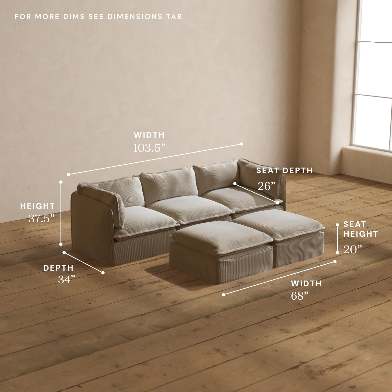 Modular Washable 3-Seater + Bench Ottoman in Milk | Memorix+ Seat | Contour Pillow - Image 5
