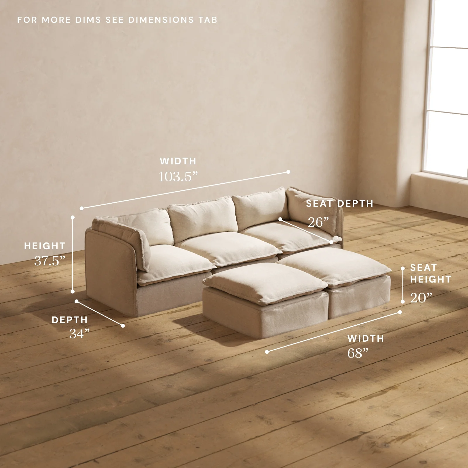 Modular Washable 3-Seater + Bench Ottoman in Oat | Memorix+ Seat | Contour Pillow - Image 5