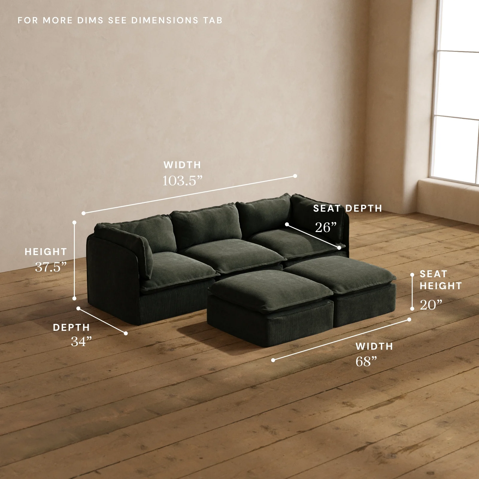Modular Washable 3-Seater + Bench Ottoman in Olivine | Memorix+ Seat | Contour Pillow - Image 5