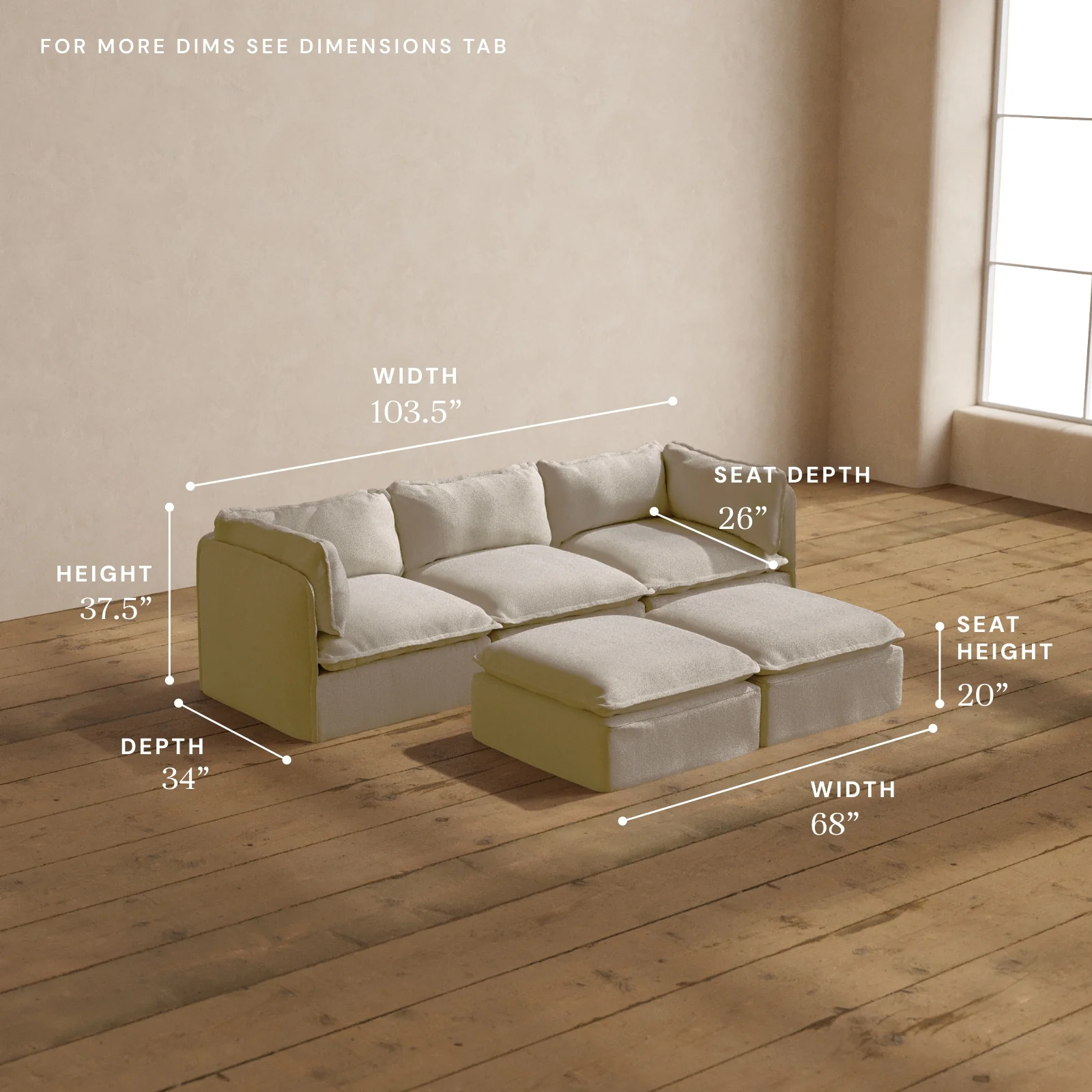 Modular Washable 3-Seater + Bench Ottoman in Powder | Memorix+ Seat | Contour Pillow - Image 5