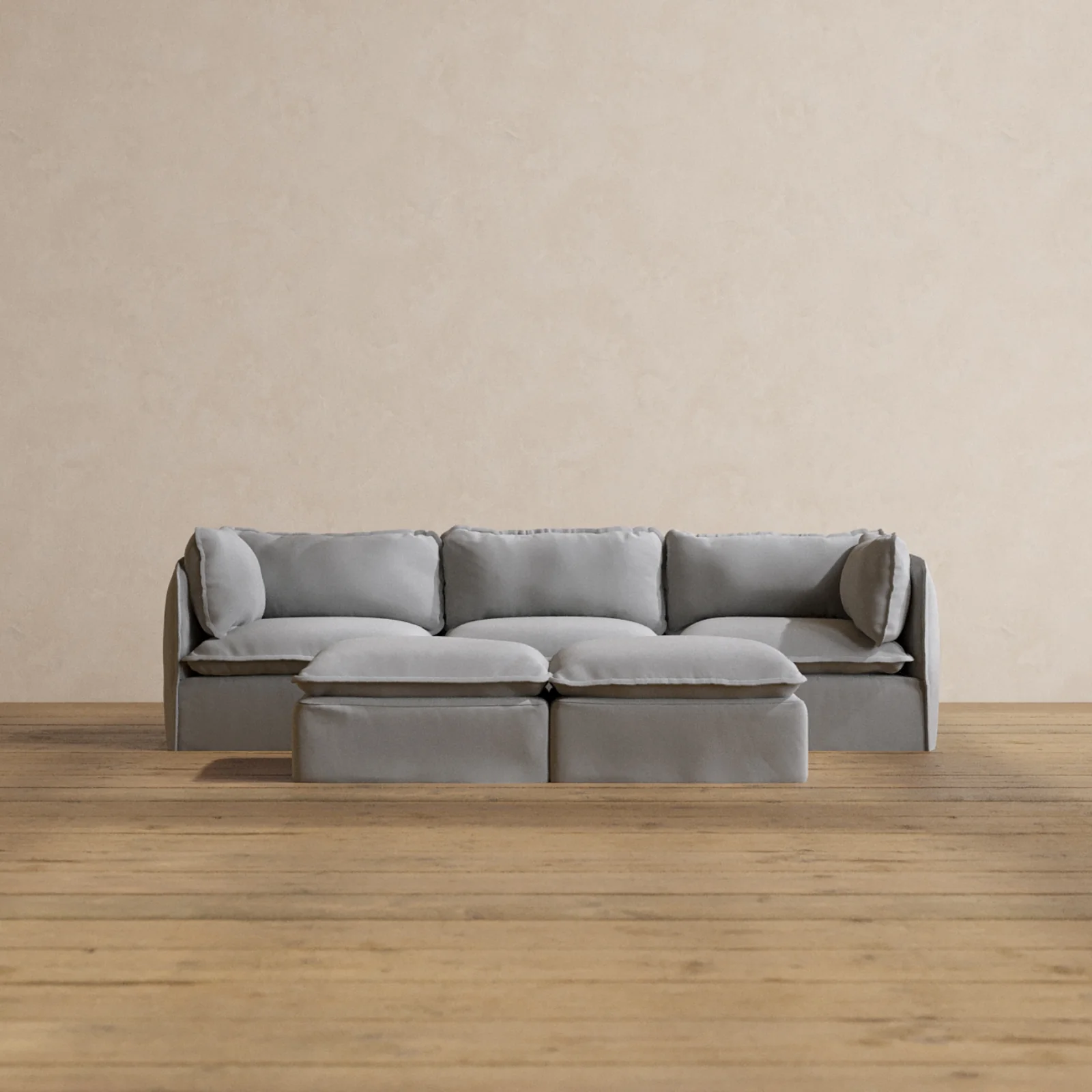Modular Washable 3-Seater + Bench Ottoman in Pumice | Memorix+ Seat | Contour Pillow