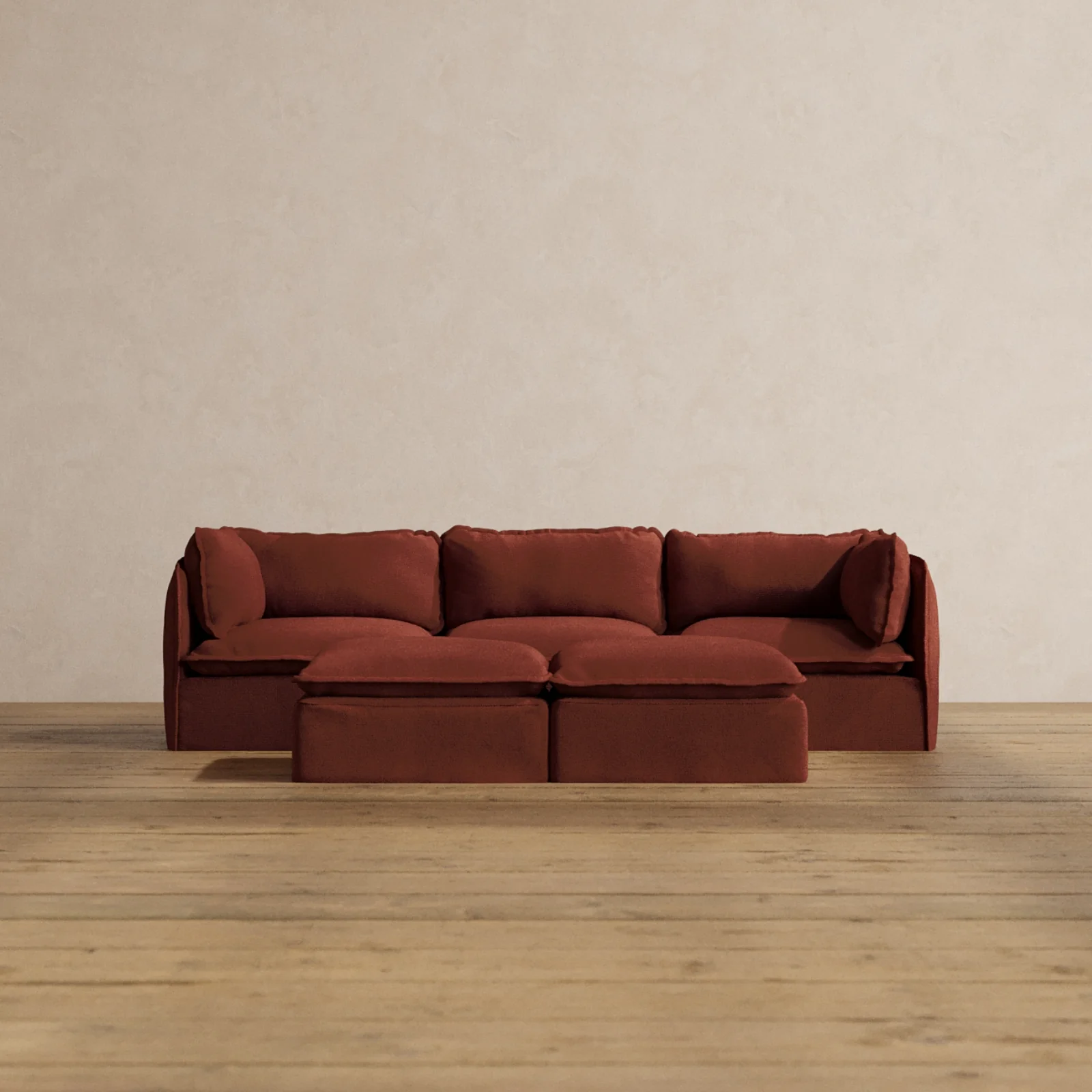 Modular Washable 3-Seater + Bench Ottoman in Rust | Memorix+ Seat | Contour Pillow