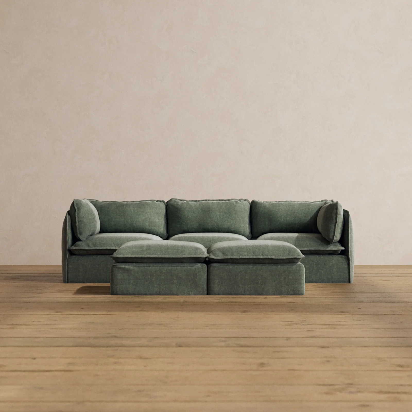 Modular Washable 3-Seater + Bench Ottoman in Willow | Memorix+ Seat | Contour Pillow