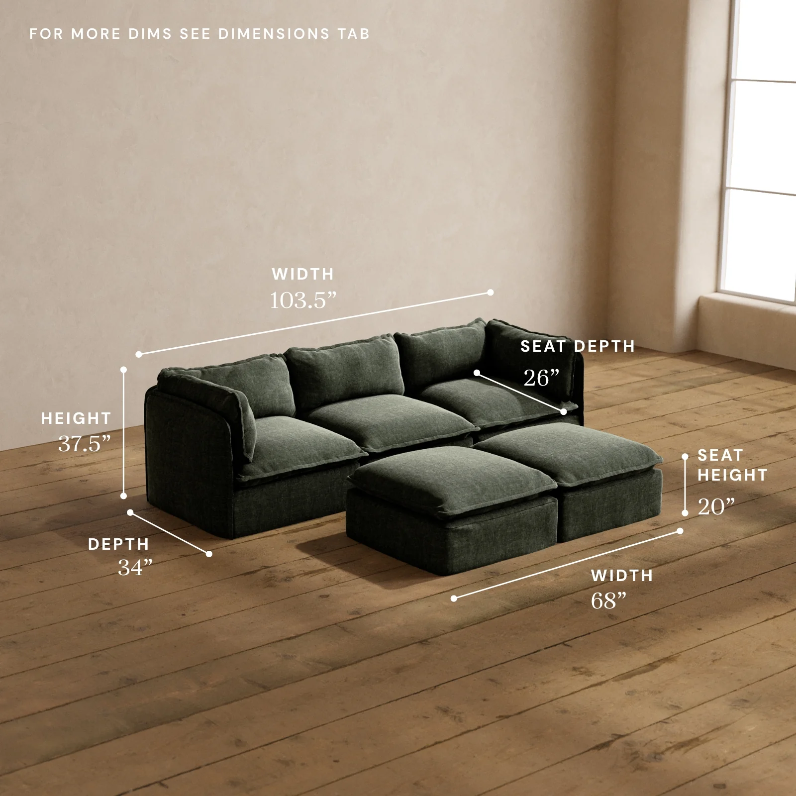 Modular Washable 3-Seater + Bench Ottoman in Willow | Memorix+ Seat | Contour Pillow - Image 5