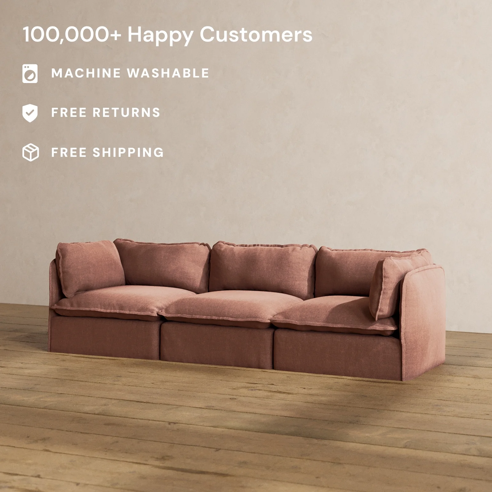 Modular Washable 3-Seater in Chestnut | Deluxe+ Seat | Cloud Pillow - Image 2