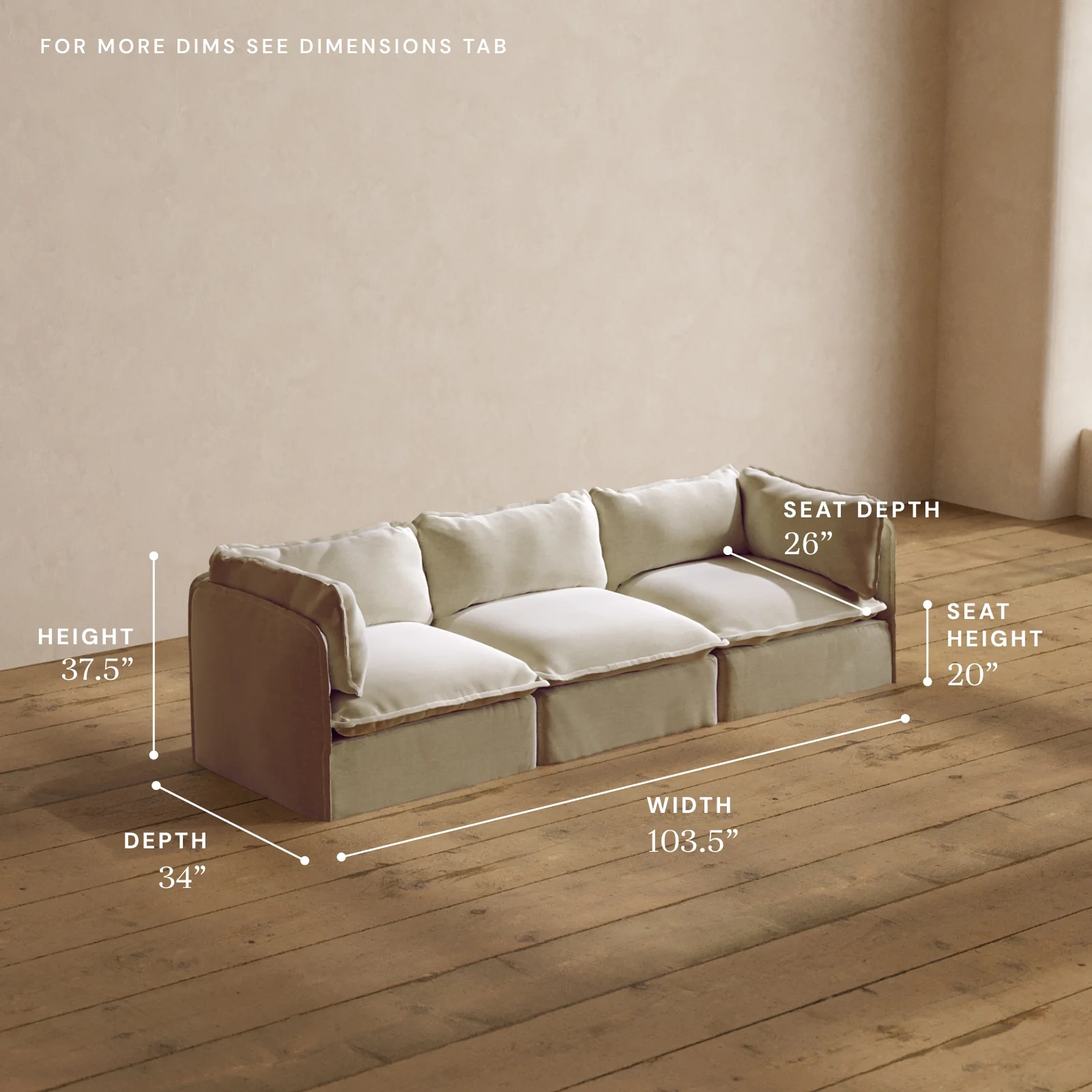 Modular Washable 3-Seater in Coco | Deluxe+ Seat | Cloud Pillow - Image 5