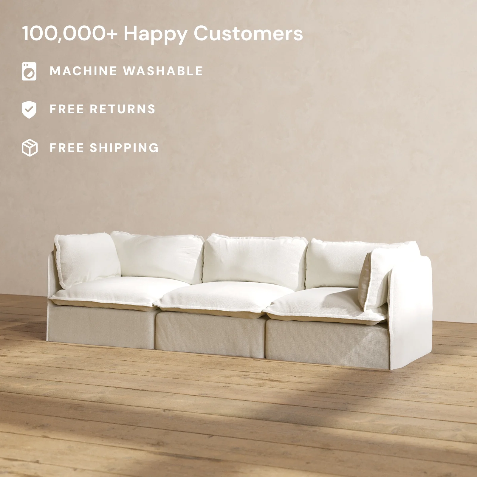 Modular Washable 3-Seater in Eggshell | Memorix+ Seat | Contour Pillow - Image 2