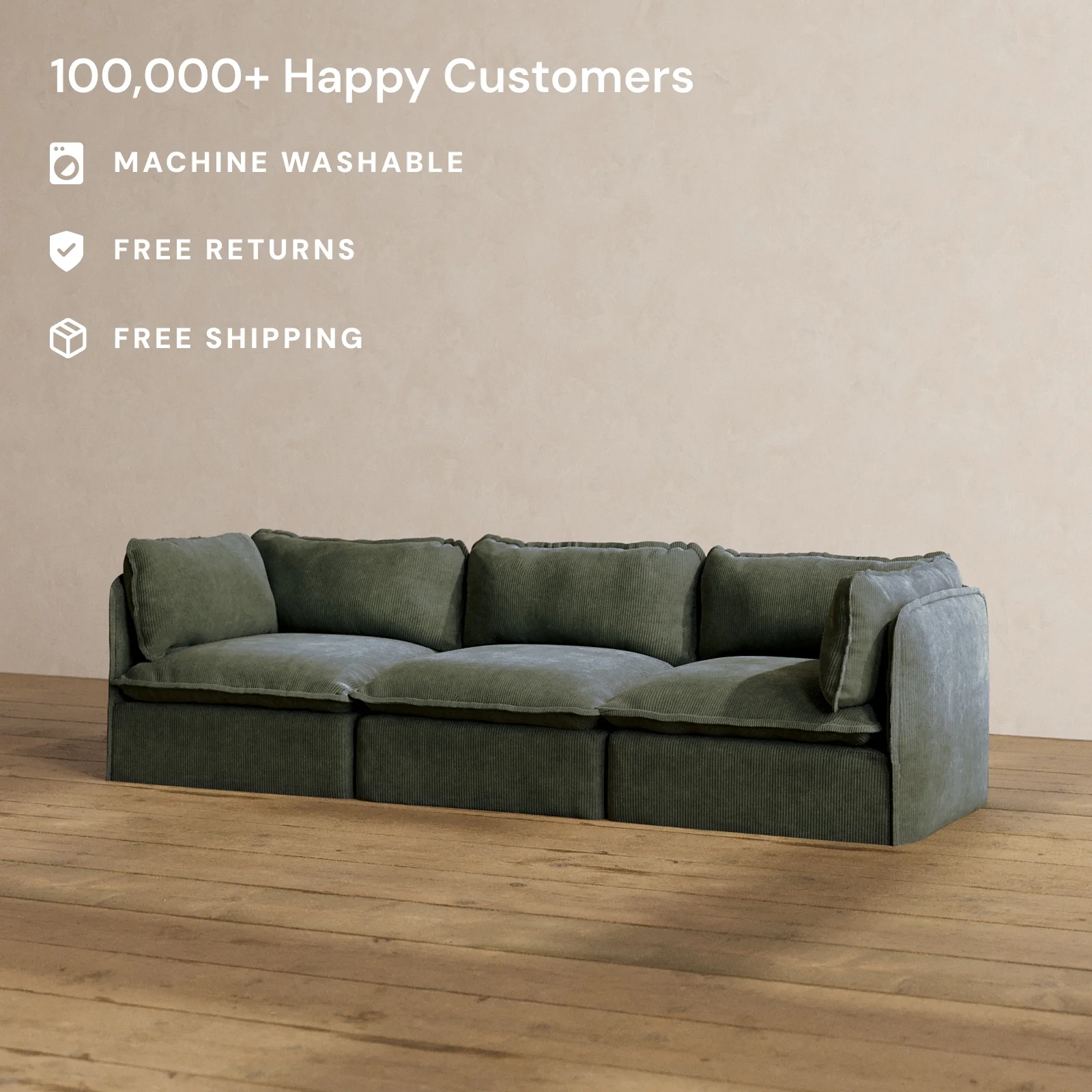 Modular Washable 3-Seater in Olivine | Memorix+ Seat | Contour Pillow - Image 2