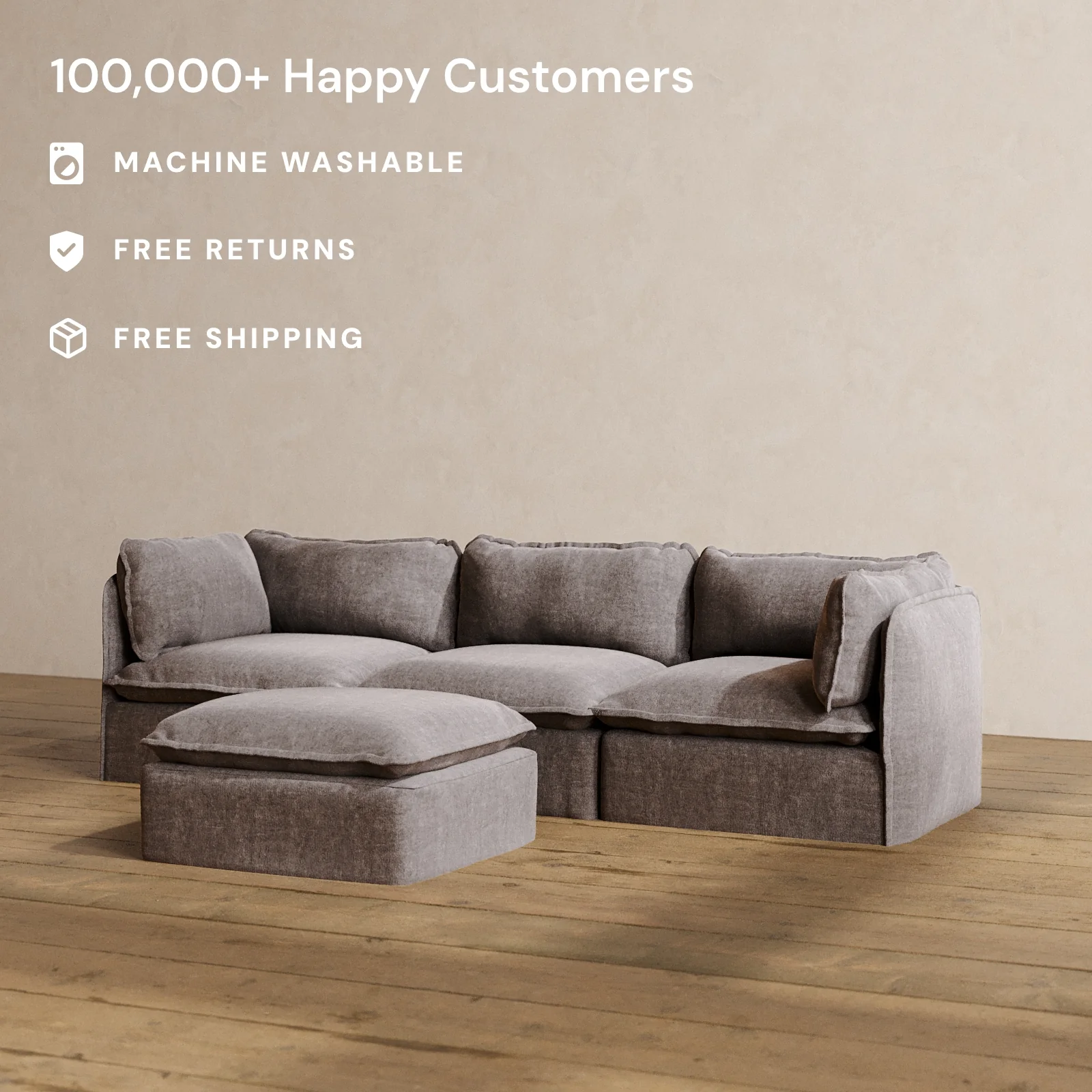 Modular Washable 3-Seater + Ottoman in Caviar | Memorix+ Seat | Contour Pillow - Image 2