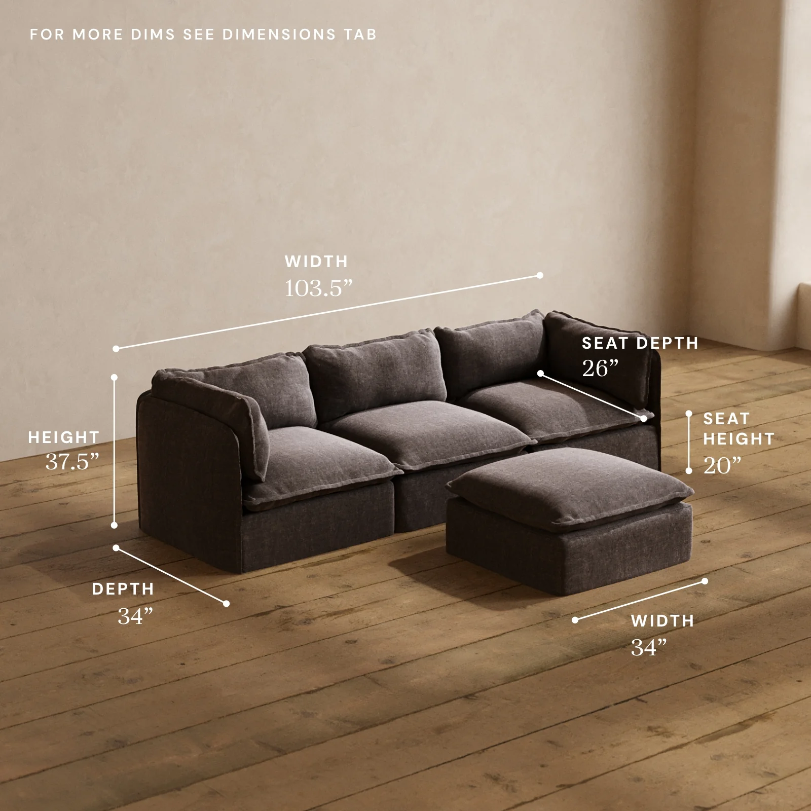 Modular Washable 3-Seater + Ottoman in Caviar | Memorix+ Seat | Contour Pillow - Image 5