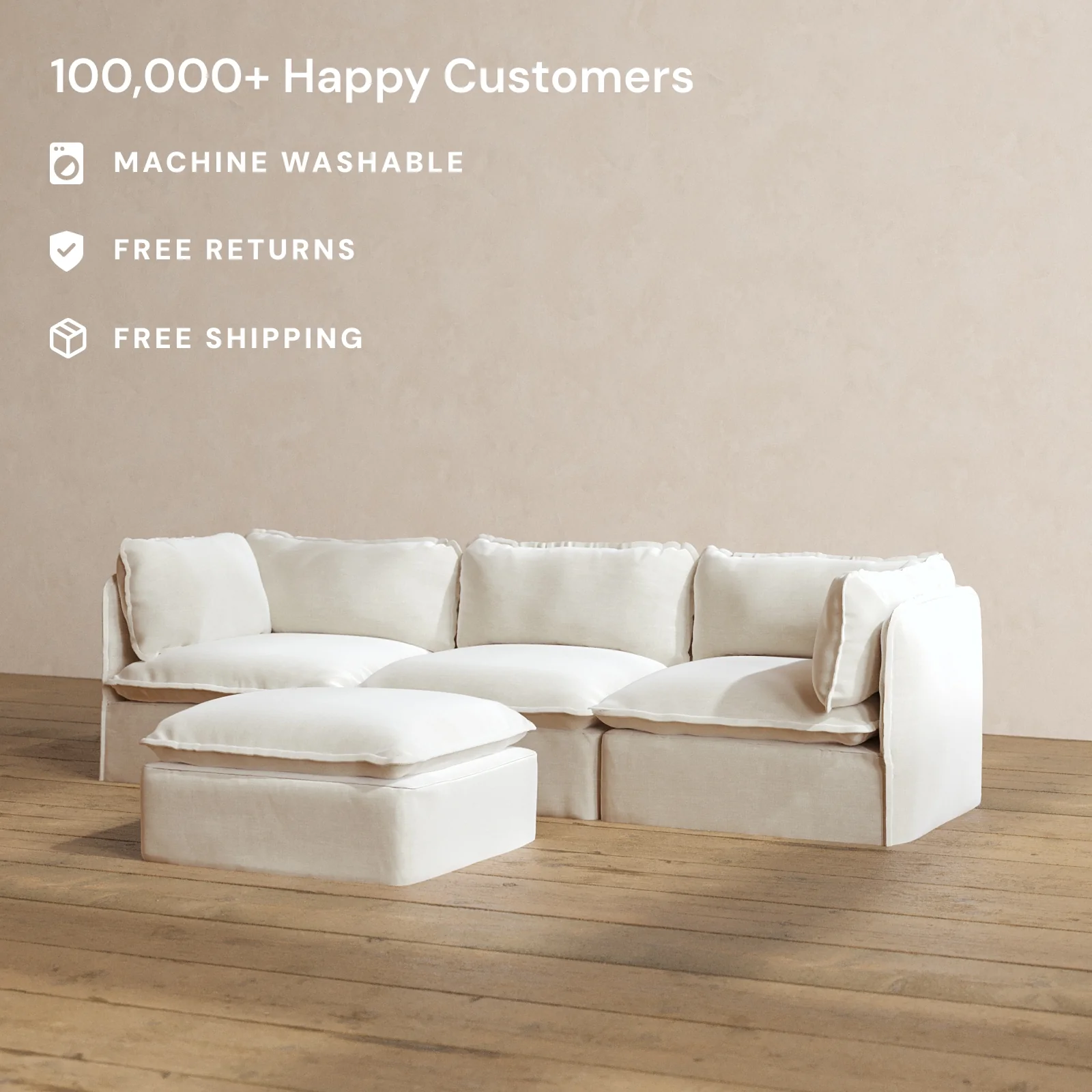 Modular Washable 3-Seater + Ottoman in Coco | Memorix+ Seat | Contour Pillow - Image 2