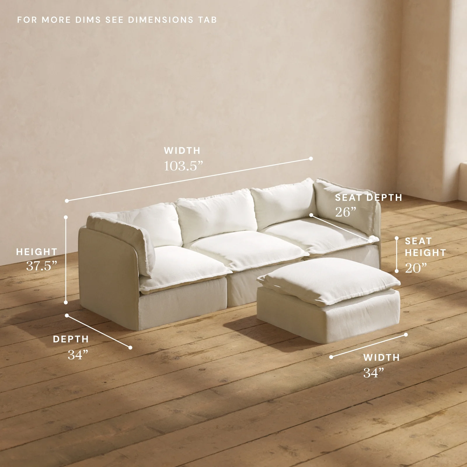 Modular Washable 3-Seater + Ottoman in Eggshell | Memorix+ Seat | Contour Pillow - Image 5