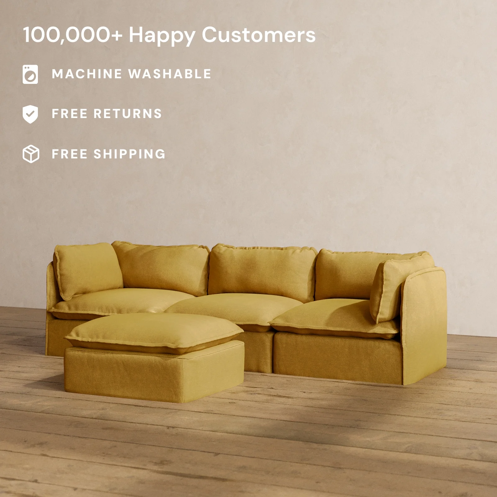 Modular Washable 3-Seater + Ottoman in Kiiro | Memorix+ Seat | Contour Pillow - Image 2