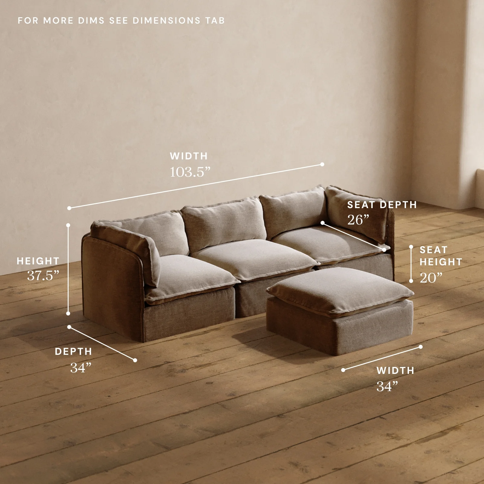 Modular Washable 3-Seater + Ottoman in Mist | Memorix+ Seat | Contour Pillow - Image 5