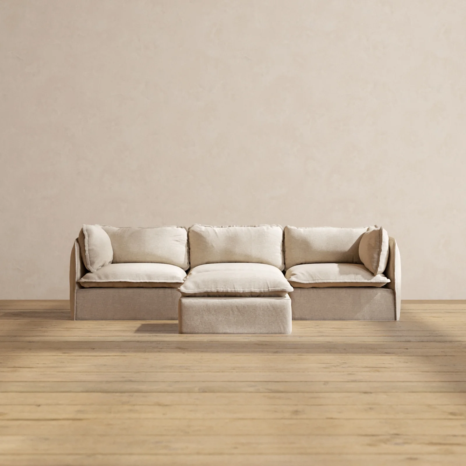 Modular Washable 3-Seater + Ottoman in Oat | Memorix+ Seat | Contour Pillow