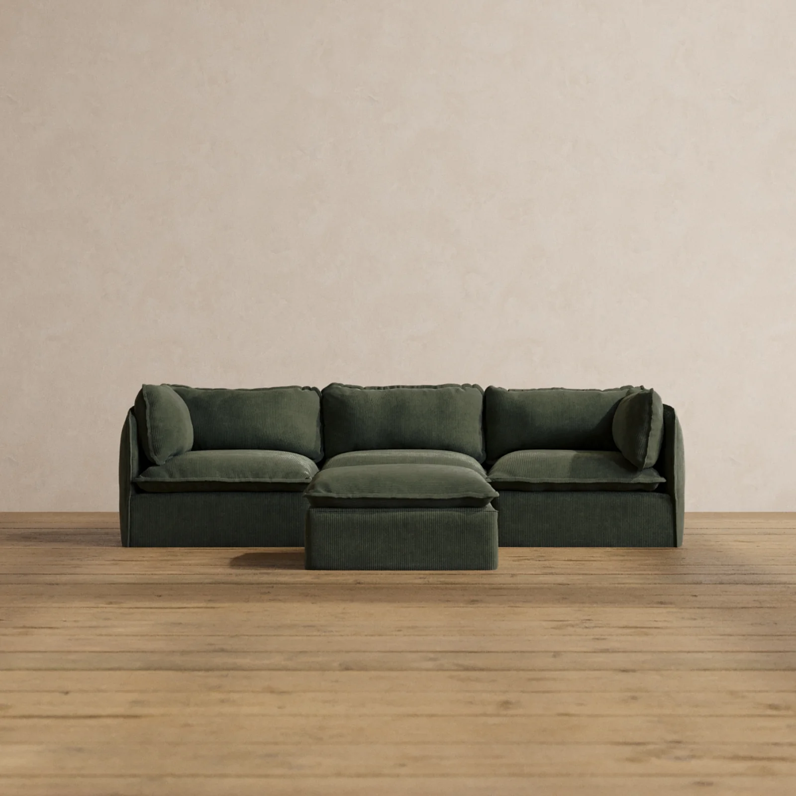 Modular Washable 3-Seater + Ottoman in Olivine | Memorix+ Seat | Contour Pillow