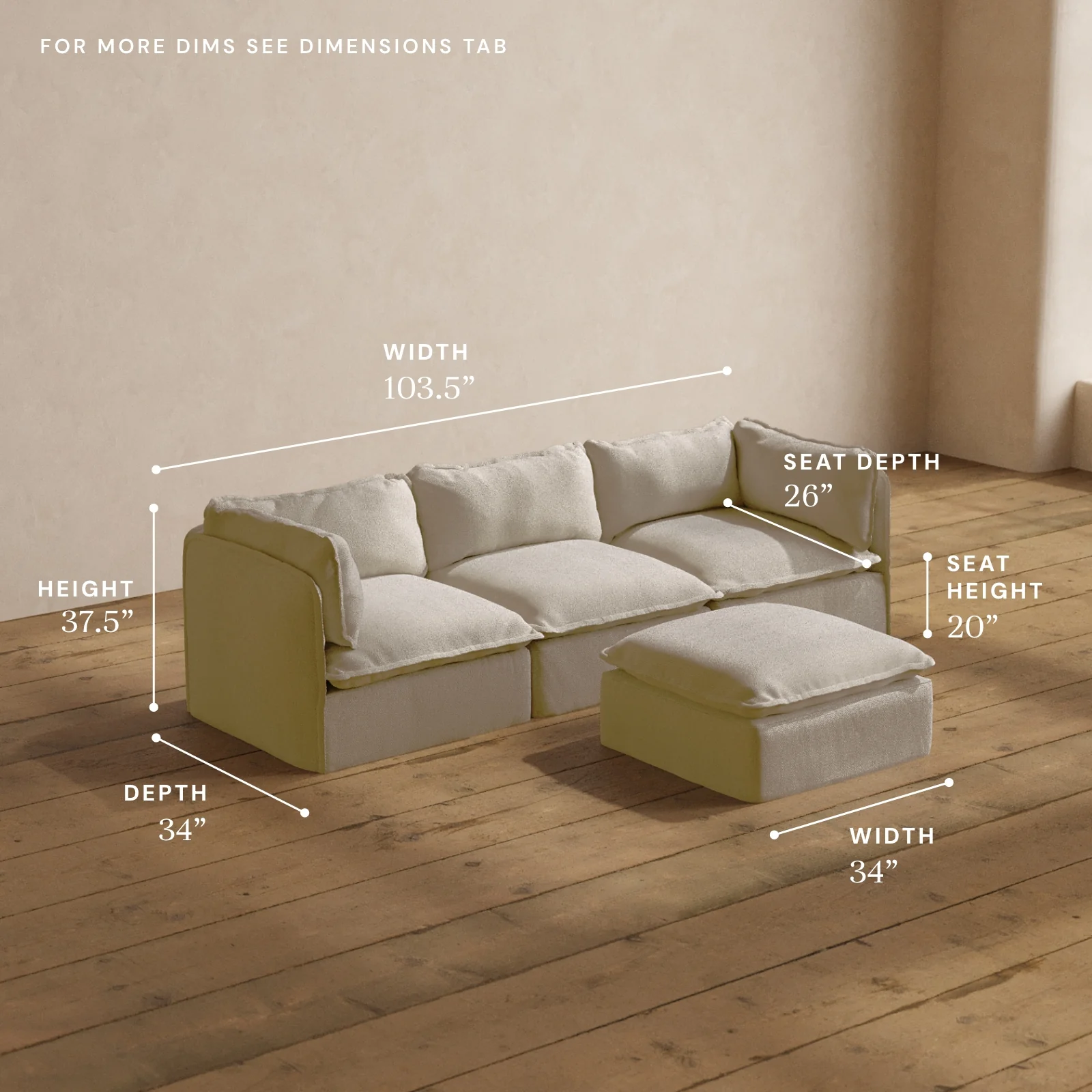 Modular Washable 3-Seater + Ottoman in Powder | Memorix+ Seat | Contour Pillow - Image 5