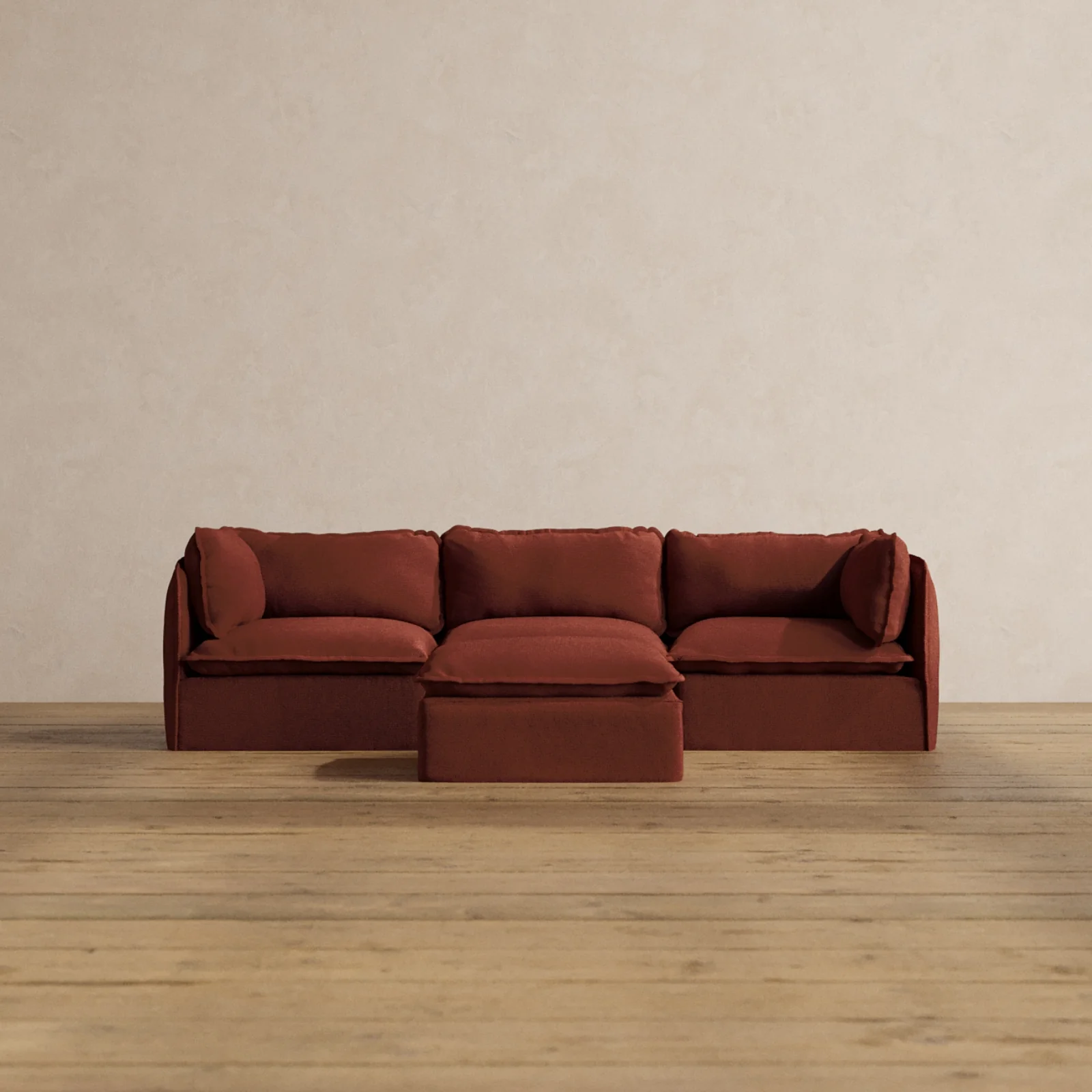 Modular Washable 3-Seater + Ottoman in Rust | Memorix+ Seat | Contour Pillow