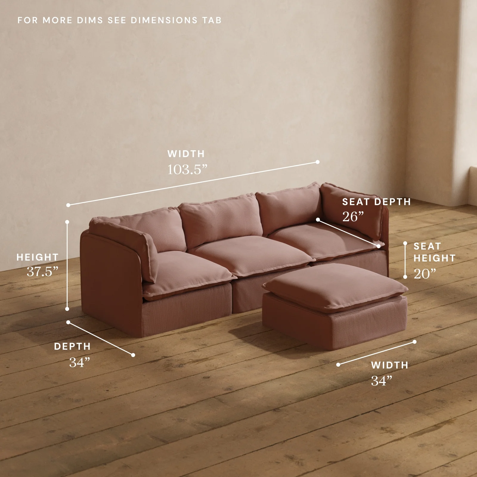 Modular Washable 3-Seater + Ottoman in Sakura | Memorix+ Seat | Contour Pillow - Image 5