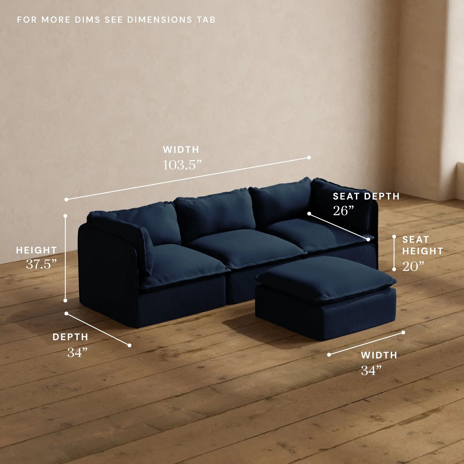Modular Washable 3-Seater + Ottoman in Sumi | Memorix+ Seat | Contour Pillow - Image 5