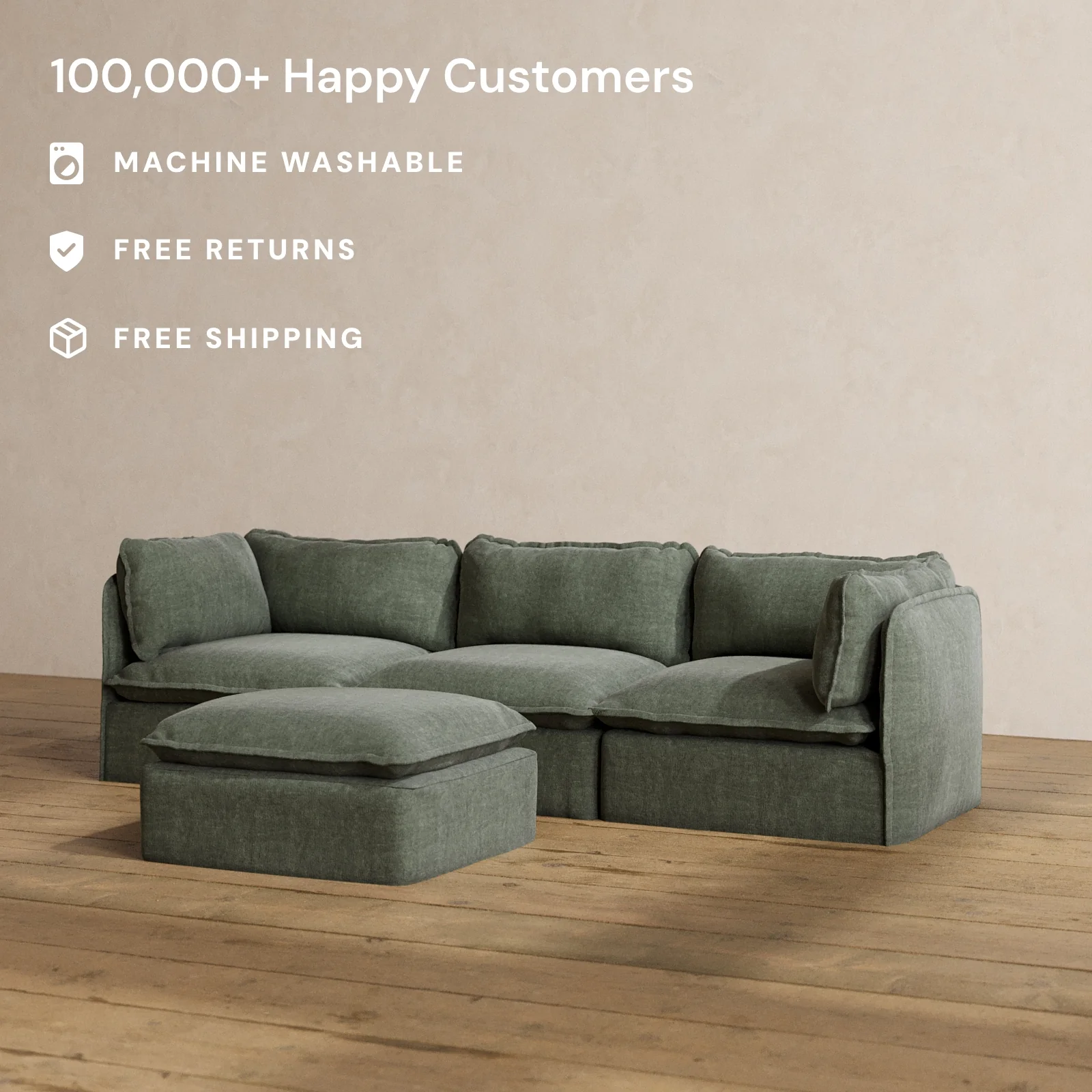 Modular Washable 3-Seater + Ottoman in Willow | Memorix+ Seat | Contour Pillow - Image 2