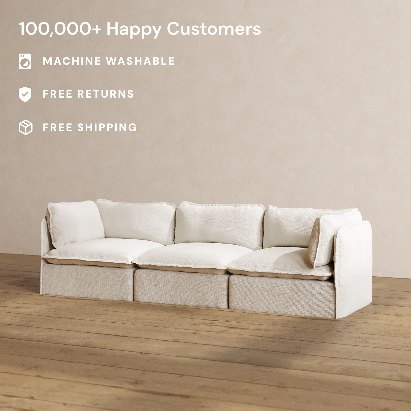 Modular Washable 3-Seater in Powder | Deluxe+ Seat | Cloud Pillow - Image 2
